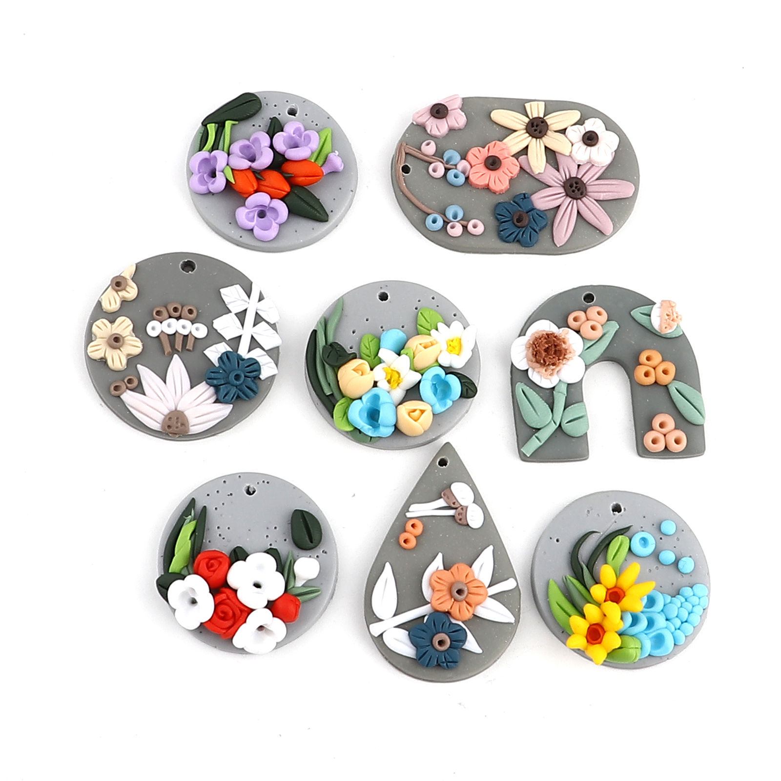 Picture of Polymer Clay Pendants Round Disc Multicolor Flower 2 PCs