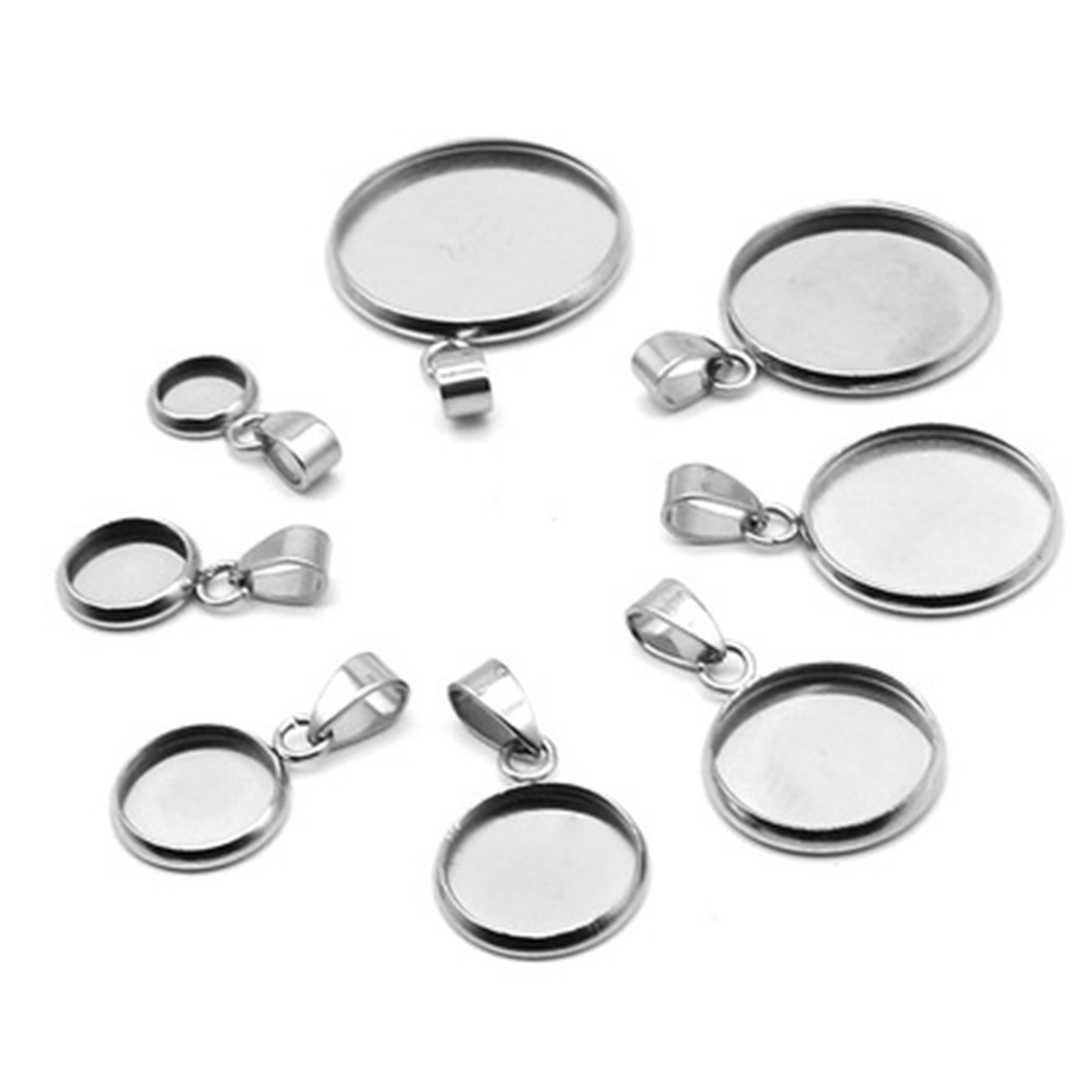 Bild von 5 Stück Edelstahl Charm-Anhänger Rund Cabochon Fassung
