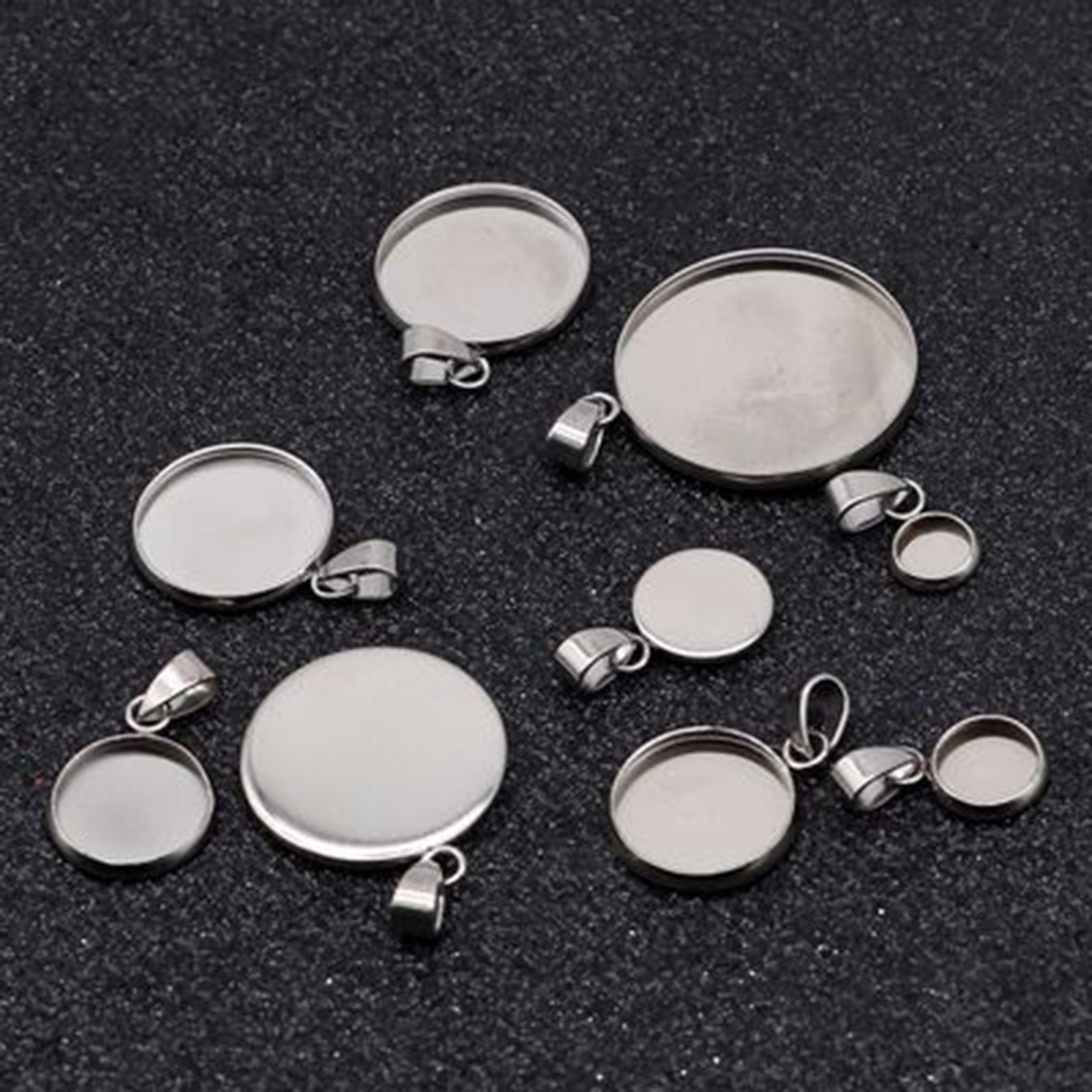 Bild von 5 Stück Edelstahl Charm-Anhänger Rund Cabochon Fassung