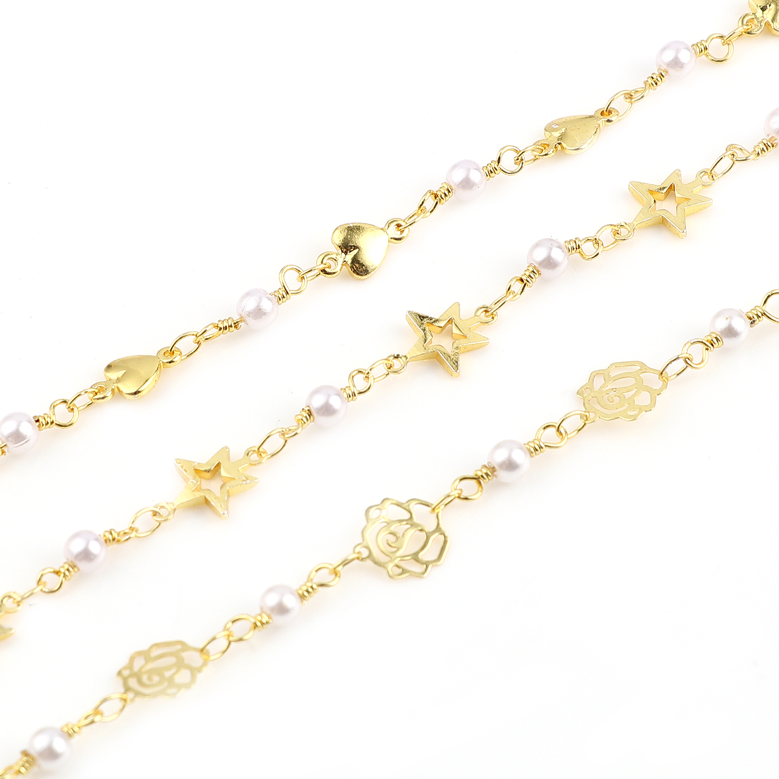 Imagen de Latón Imitación de perla Cadenas Chapado en Oro Blanco 6mm, 1 M