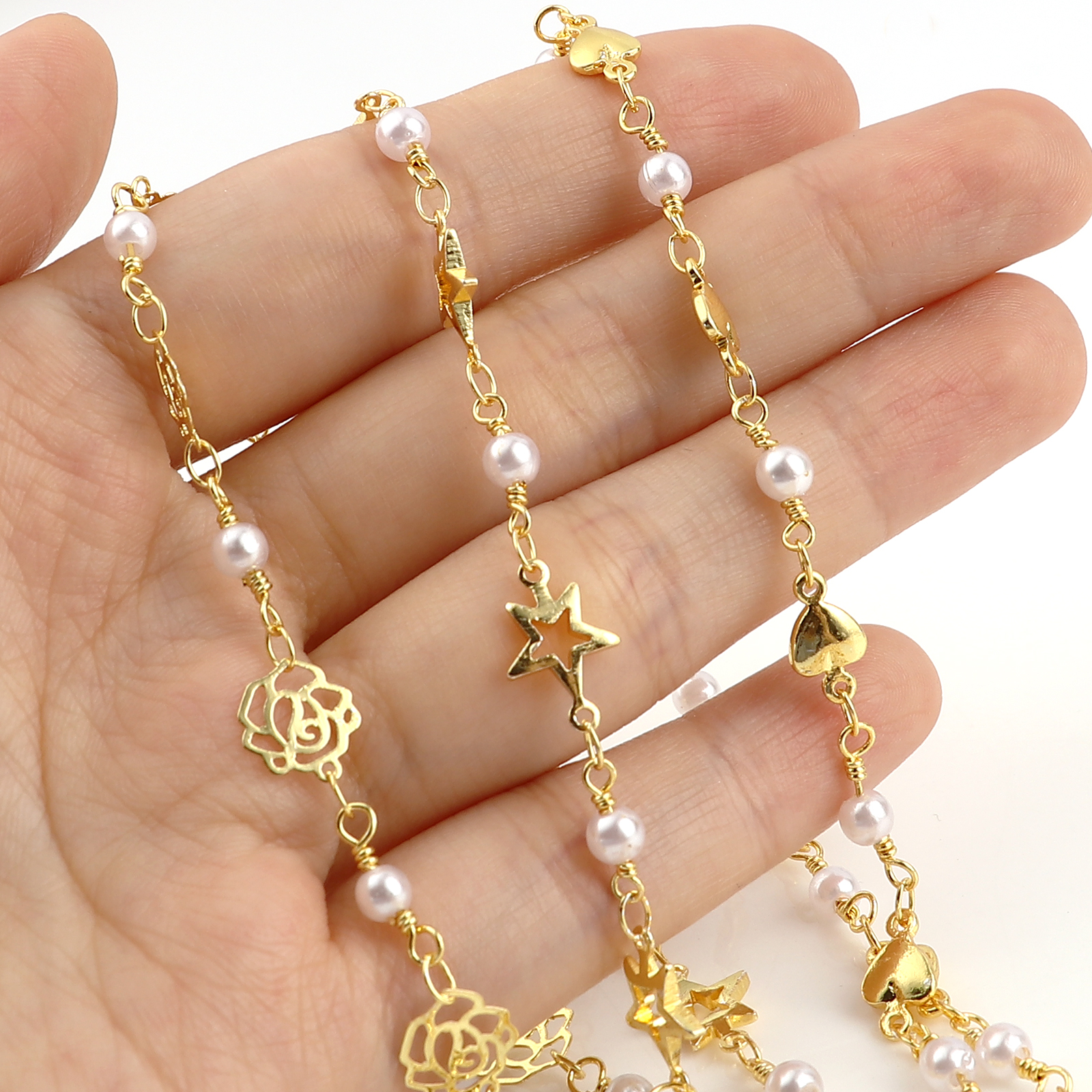 Imagen de Latón Imitación de perla Cadenas Chapado en Oro Blanco 6mm, 1 M
