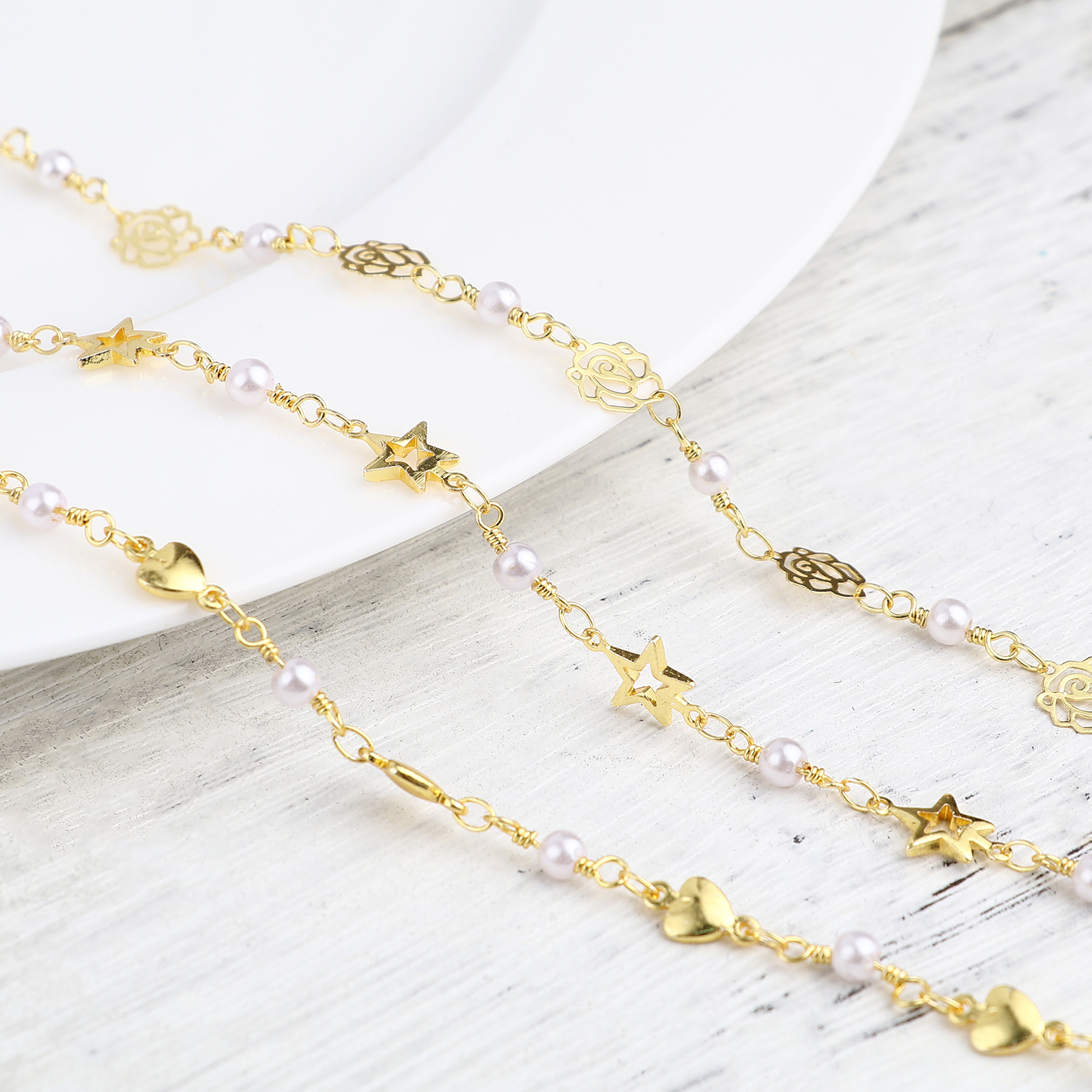 Imagen de Latón Imitación de perla Cadenas Chapado en Oro Blanco 6mm, 1 M