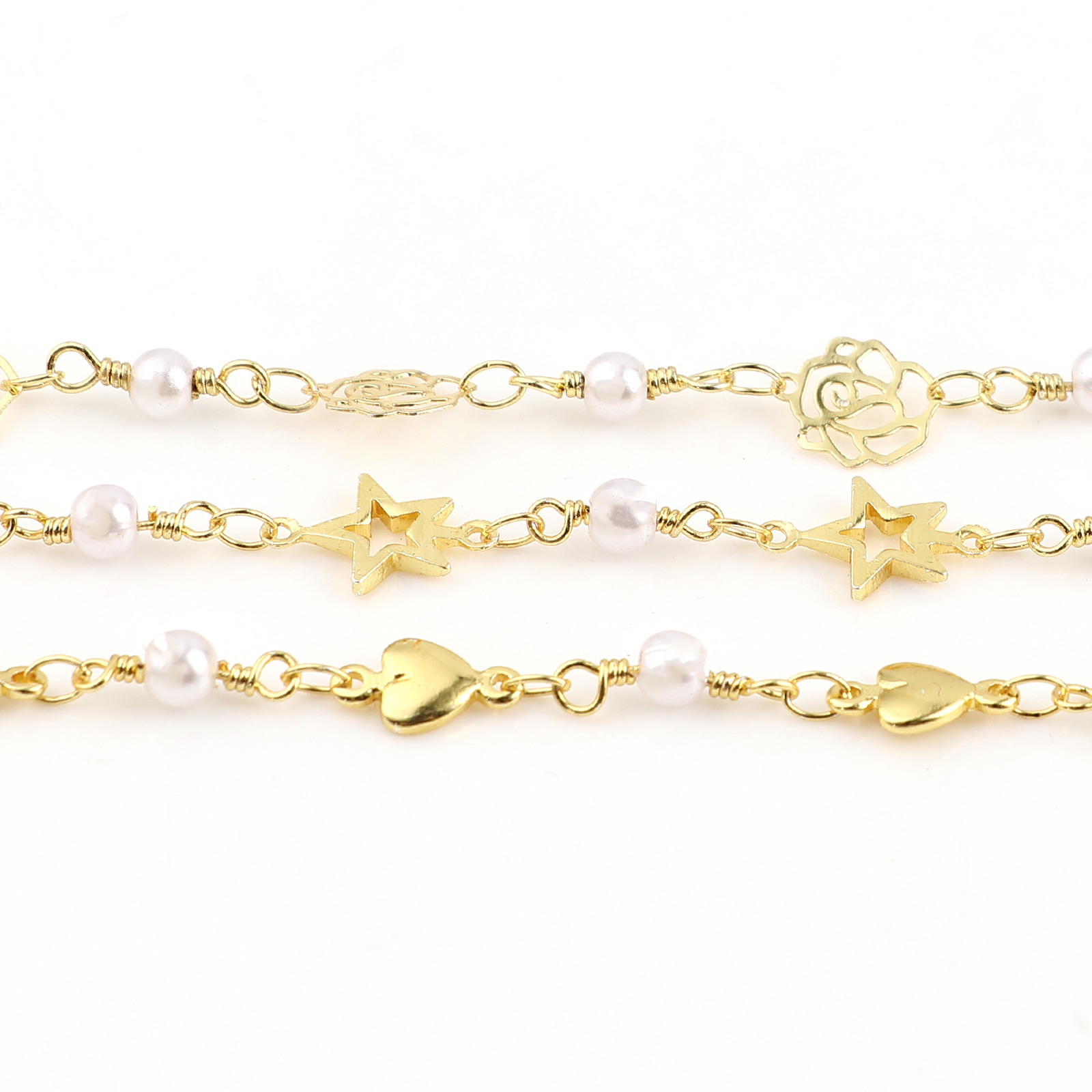 Imagen de Latón Imitación de perla Cadenas Chapado en Oro Blanco 6mm, 1 M