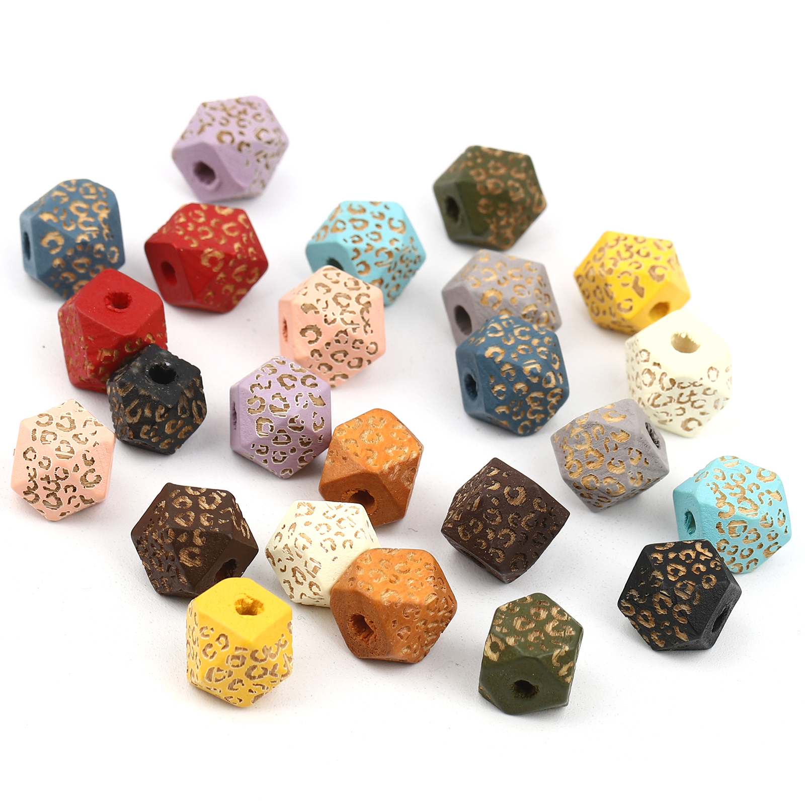 Picture of Natural Wood Spacer Beads Geometric Leopard Print Faceted About 10mm x 10mm, Hole: Approx 2.8mm, 20 PCs