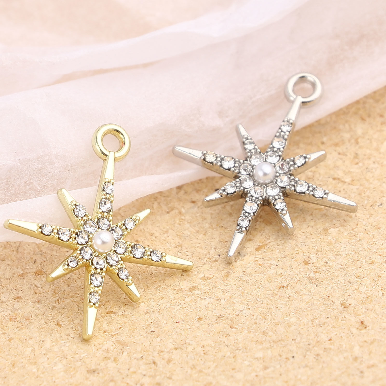Picture of Zinc Based Alloy Galaxy Charms Star Clear Rhinestone 5 PCs