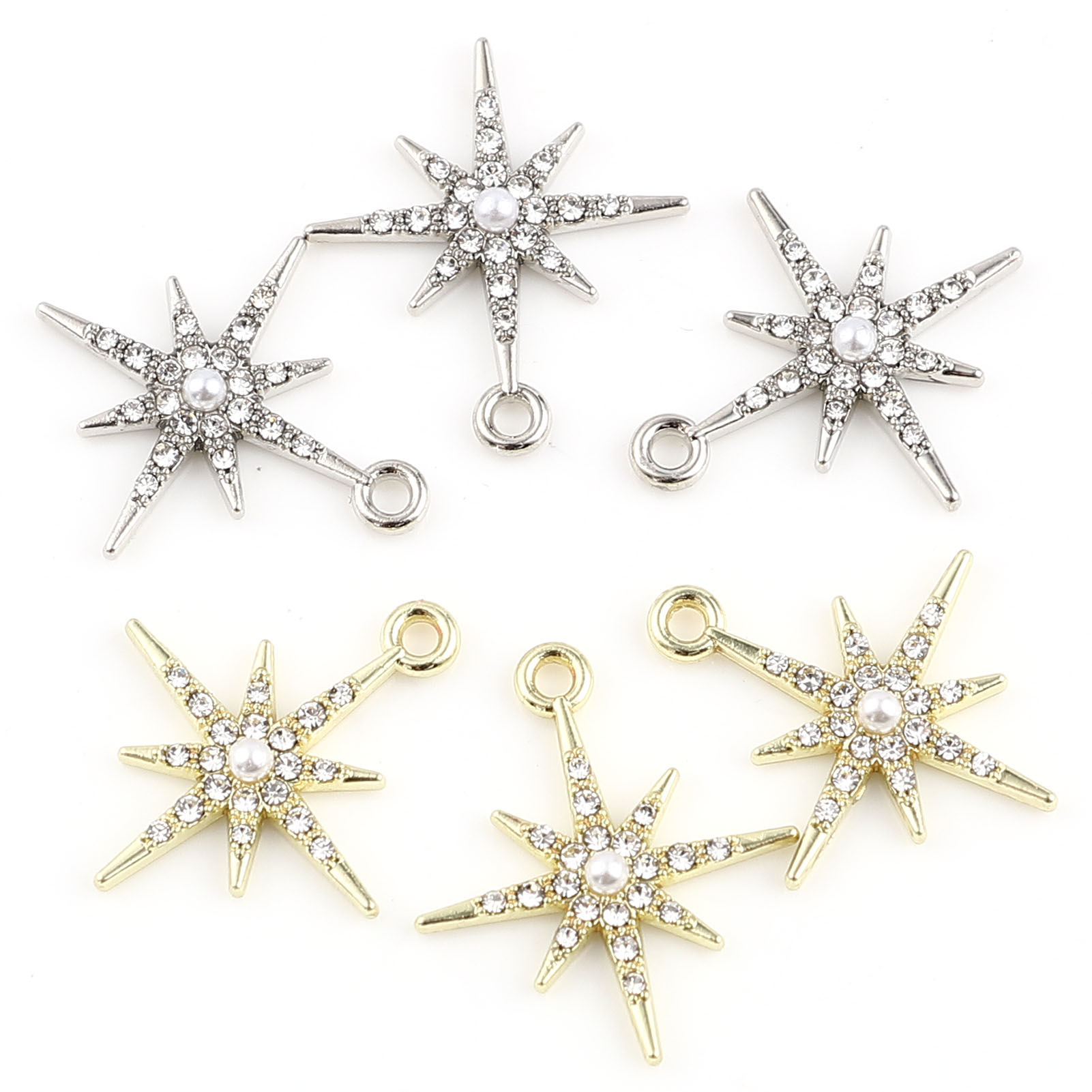 Picture of Zinc Based Alloy Galaxy Charms Star Clear Rhinestone 5 PCs