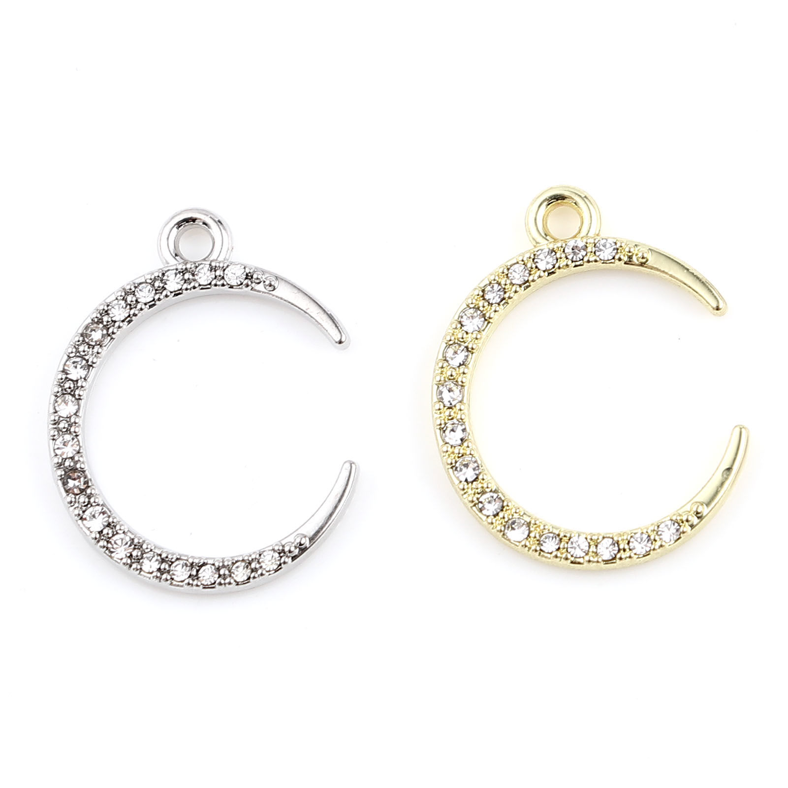 Picture of Zinc Based Alloy Galaxy Charms Half Moon Clear Rhinestone 5 PCs