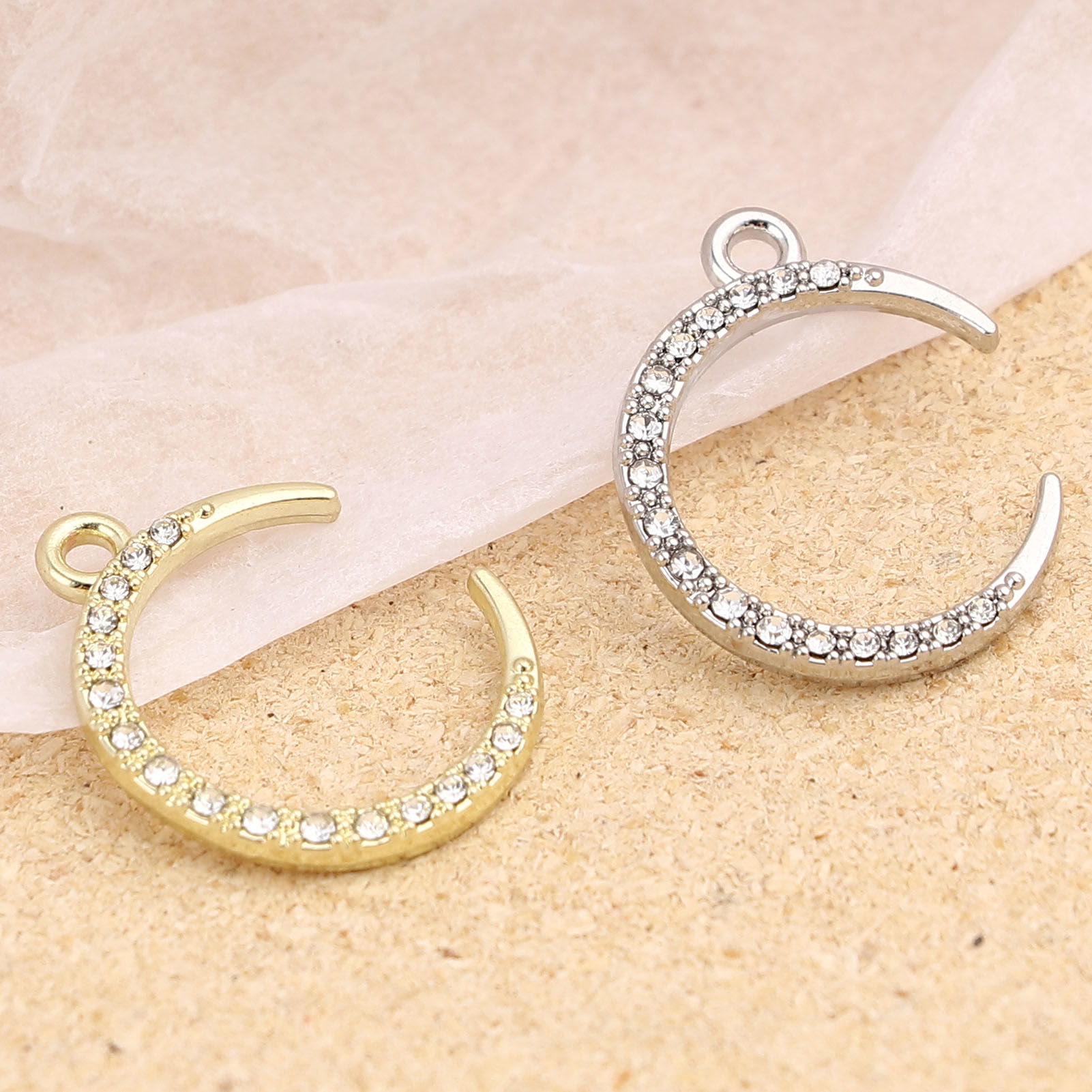Picture of Zinc Based Alloy Galaxy Charms Half Moon Clear Rhinestone 5 PCs