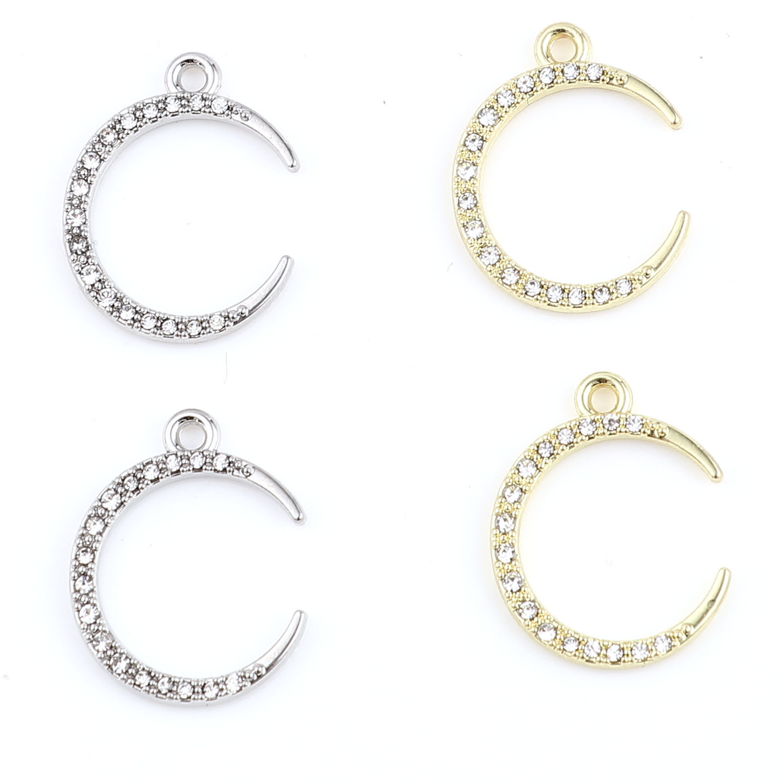 Picture of Zinc Based Alloy Galaxy Charms Half Moon Clear Rhinestone 5 PCs