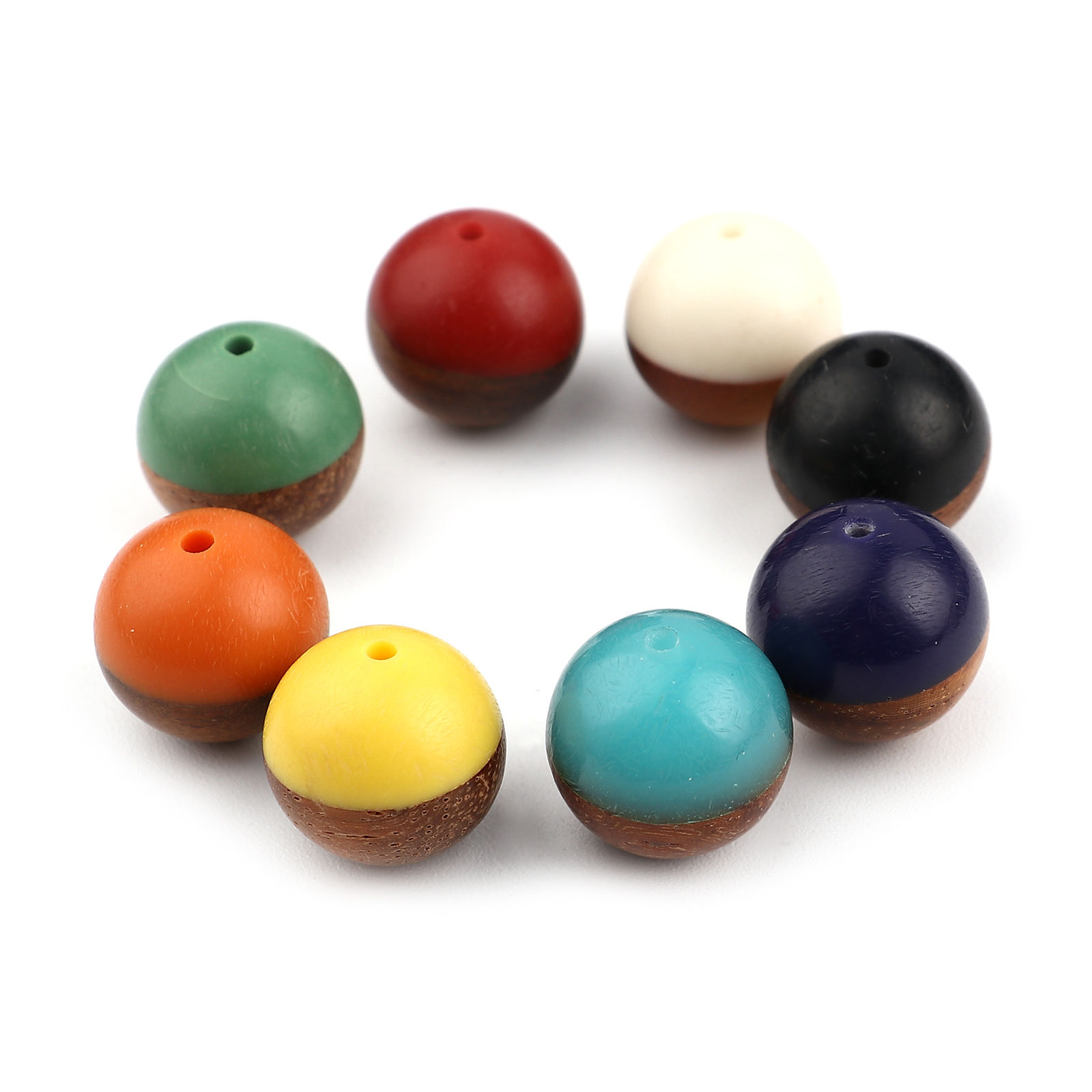 レジン+ウッド スペーサー 木目調樹脂 ビーズ 円形 多色 5 個 の画像