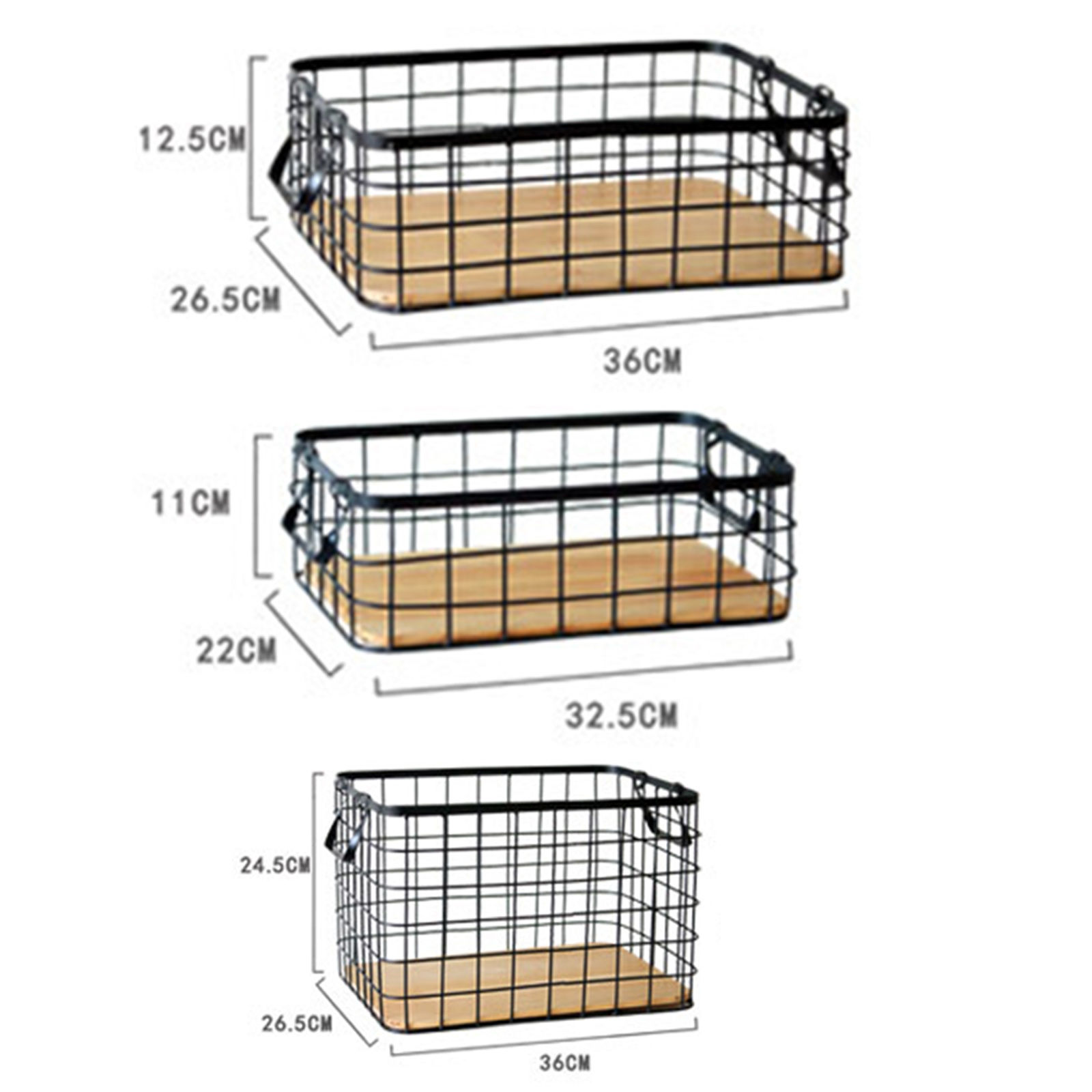 Picture of Wrought Iron Grid Storage Basket With Wooden Board