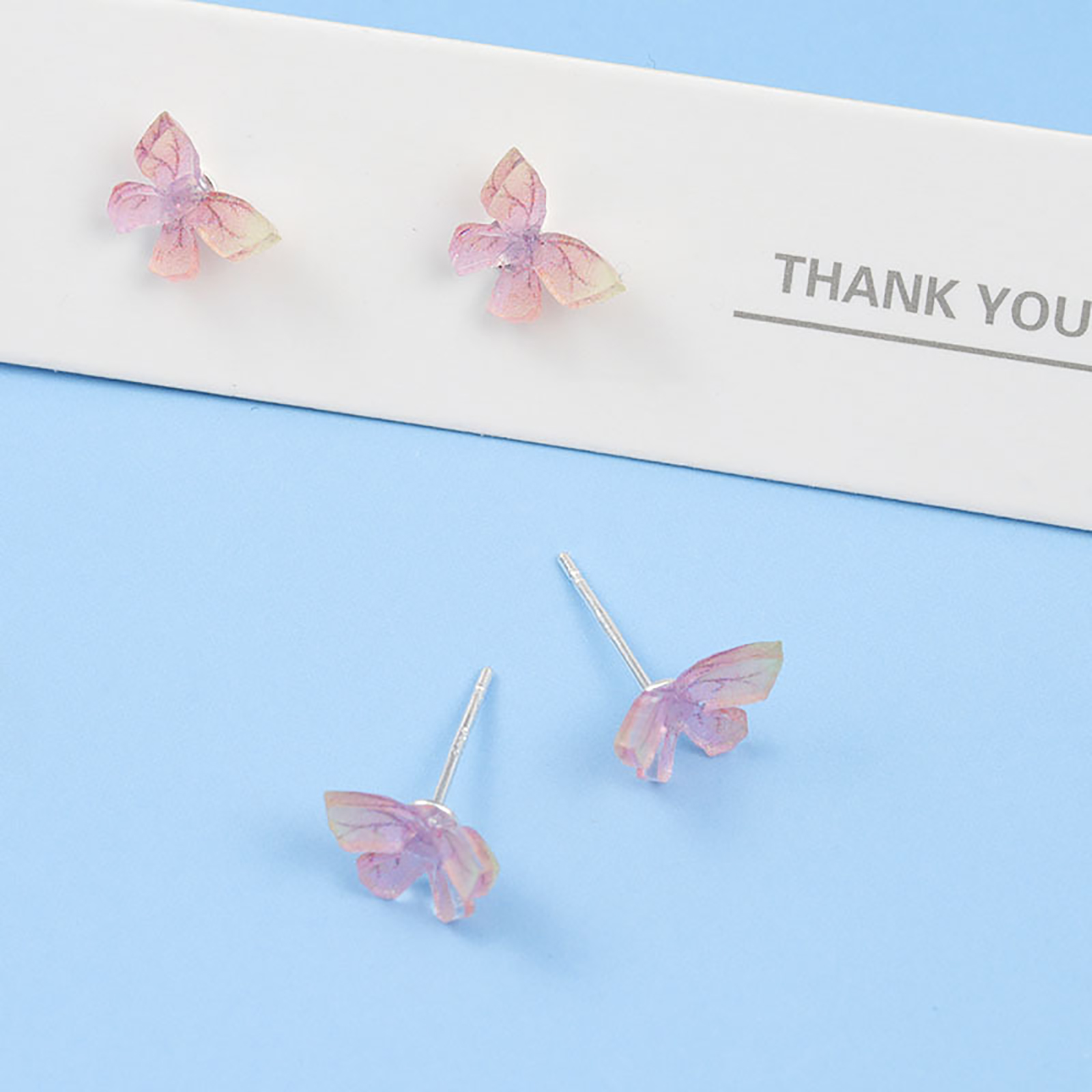 Picture of Sterling Silver & Resin Ear Post Stud Earrings Multicolor Butterfly Animal 10mm x 5mm, 1 Pair
