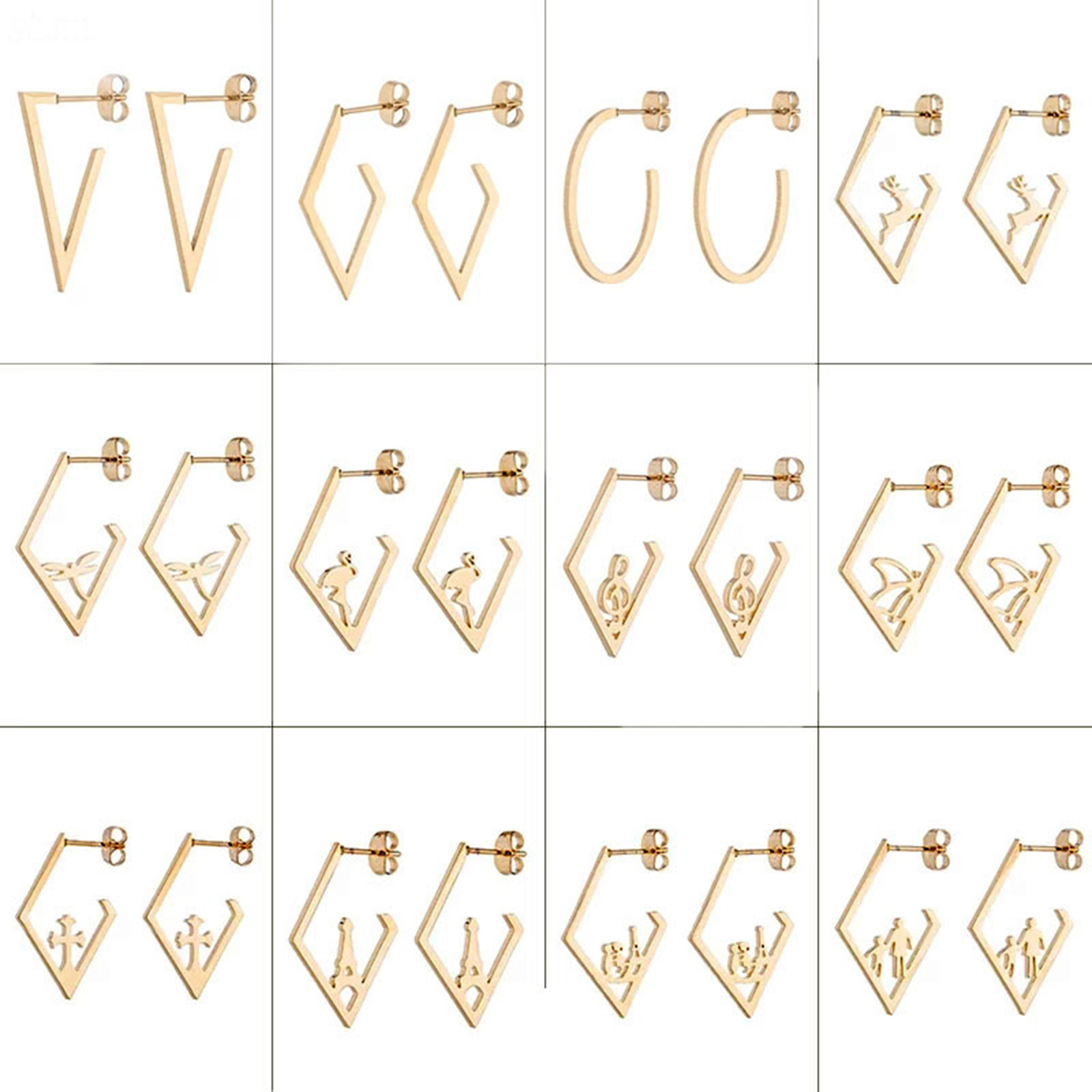 Picture of Stainless Steel Ear Post Stud Earrings Rhombus 30mm x 20mm, 1 Pair