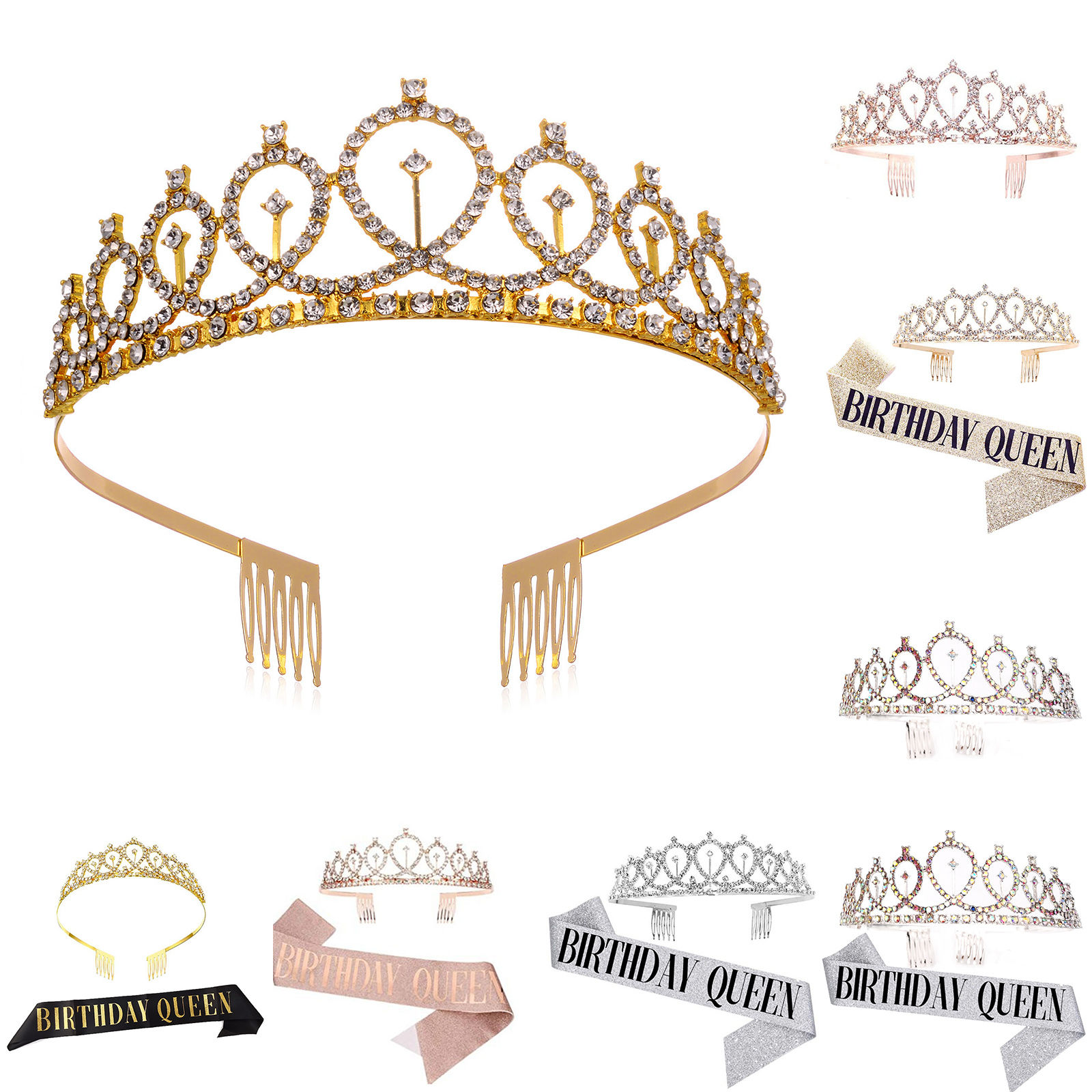 Picture of Girl Birthday Ribbon Shiny Crown Rhinestone Party Supplies