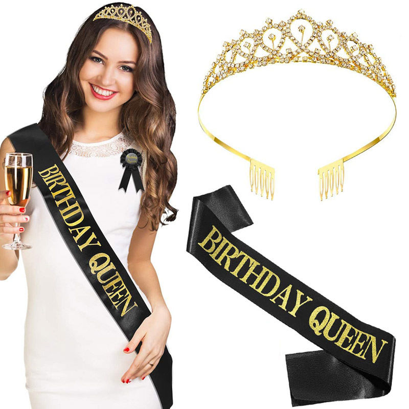 Picture of Girl Birthday Ribbon Shiny Crown Rhinestone Party Supplies