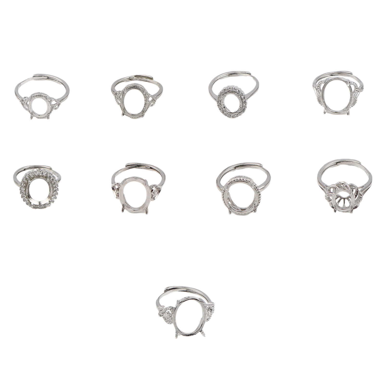 Imagen de Latón Blanco Abierto Ajustable Anillos Base Camafeo 1 Unidad