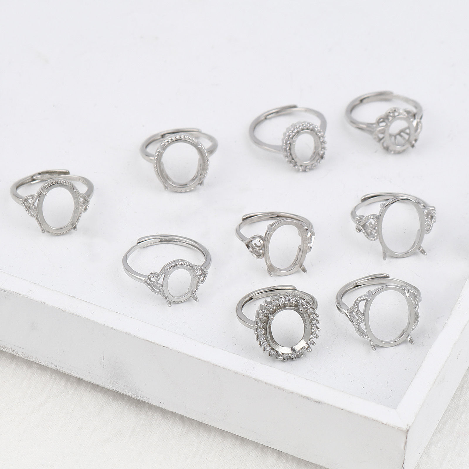 Imagen de Latón Blanco Abierto Ajustable Anillos Base Camafeo 1 Unidad