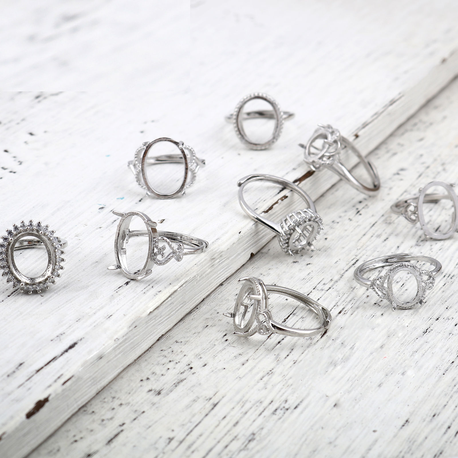 Imagen de Latón Blanco Abierto Ajustable Anillos Base Camafeo 1 Unidad