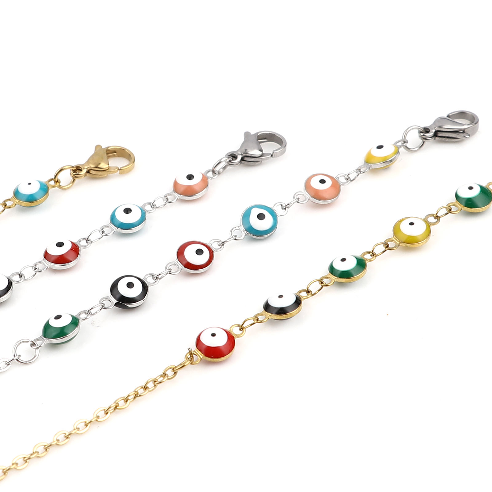 Picture of 1 Piece Vacuum Plating Stainless Steel Religious Eyeglasses Chain Holder Round Evil Eye Enamel