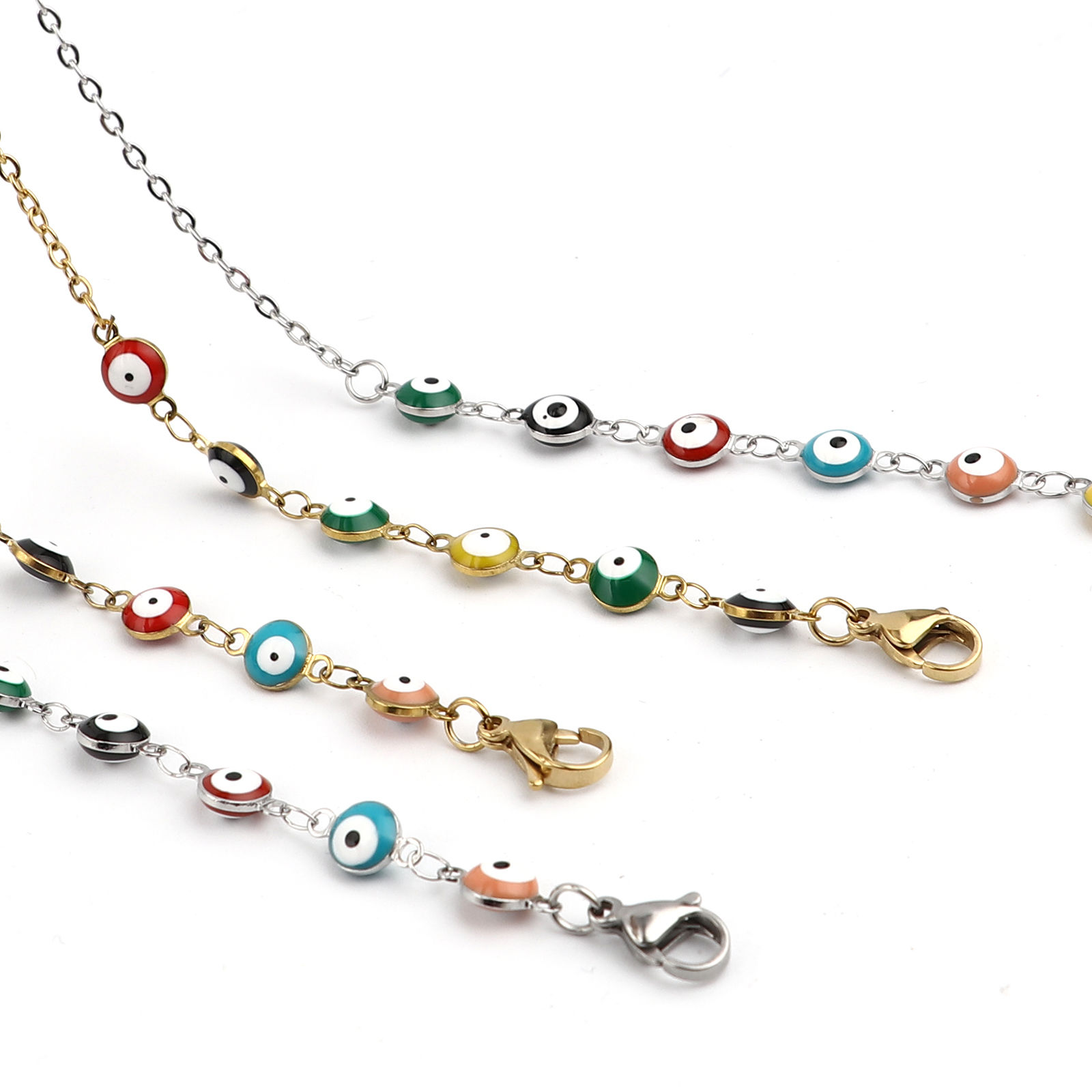 Picture of 1 Piece Vacuum Plating Stainless Steel Religious Eyeglasses Chain Holder Round Evil Eye Enamel
