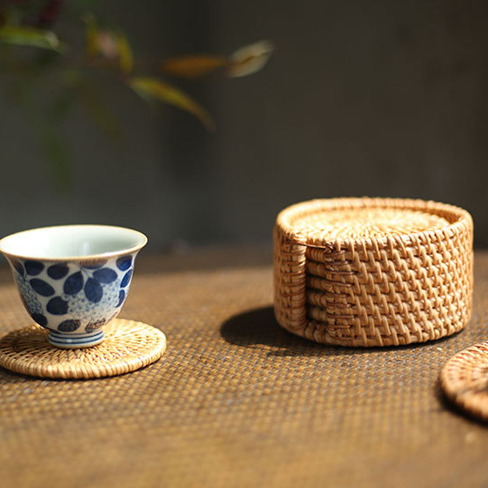 Bild von Rattan Weaving Round Tea Untersetzer Matte Tee Zeremonie Werkzeuge
