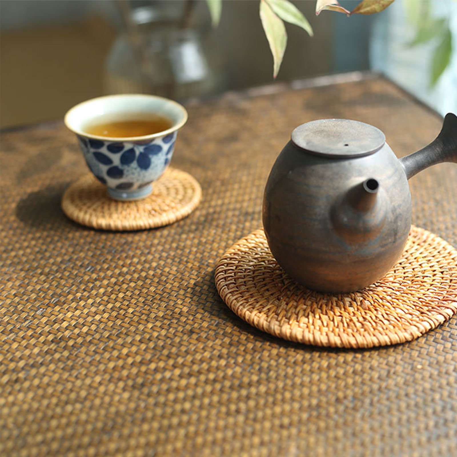 Bild von Rattan Weaving Round Tea Untersetzer Matte Tee Zeremonie Werkzeuge