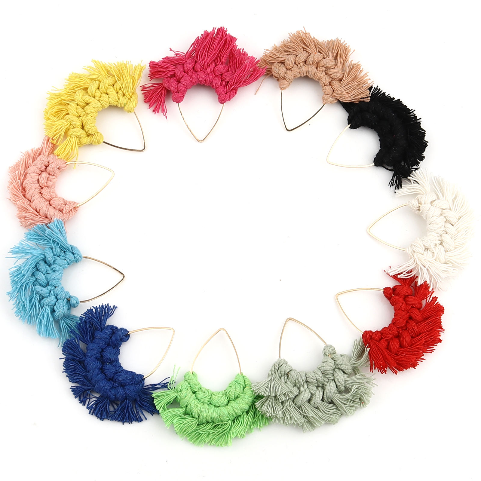 Picture of Zinc Based Alloy & Polyester Tassel Pendants Fan-shaped Drop