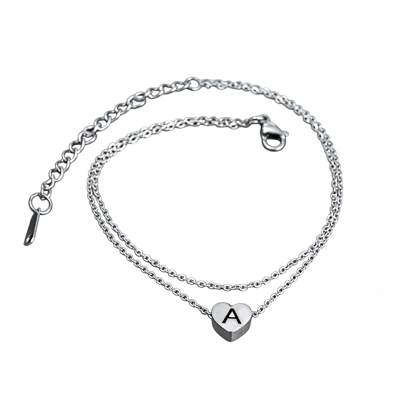Picture of Stainless Steel Multilayer Layered Anklet Silver Tone Heart Initial Alphabet/ Capital Letter