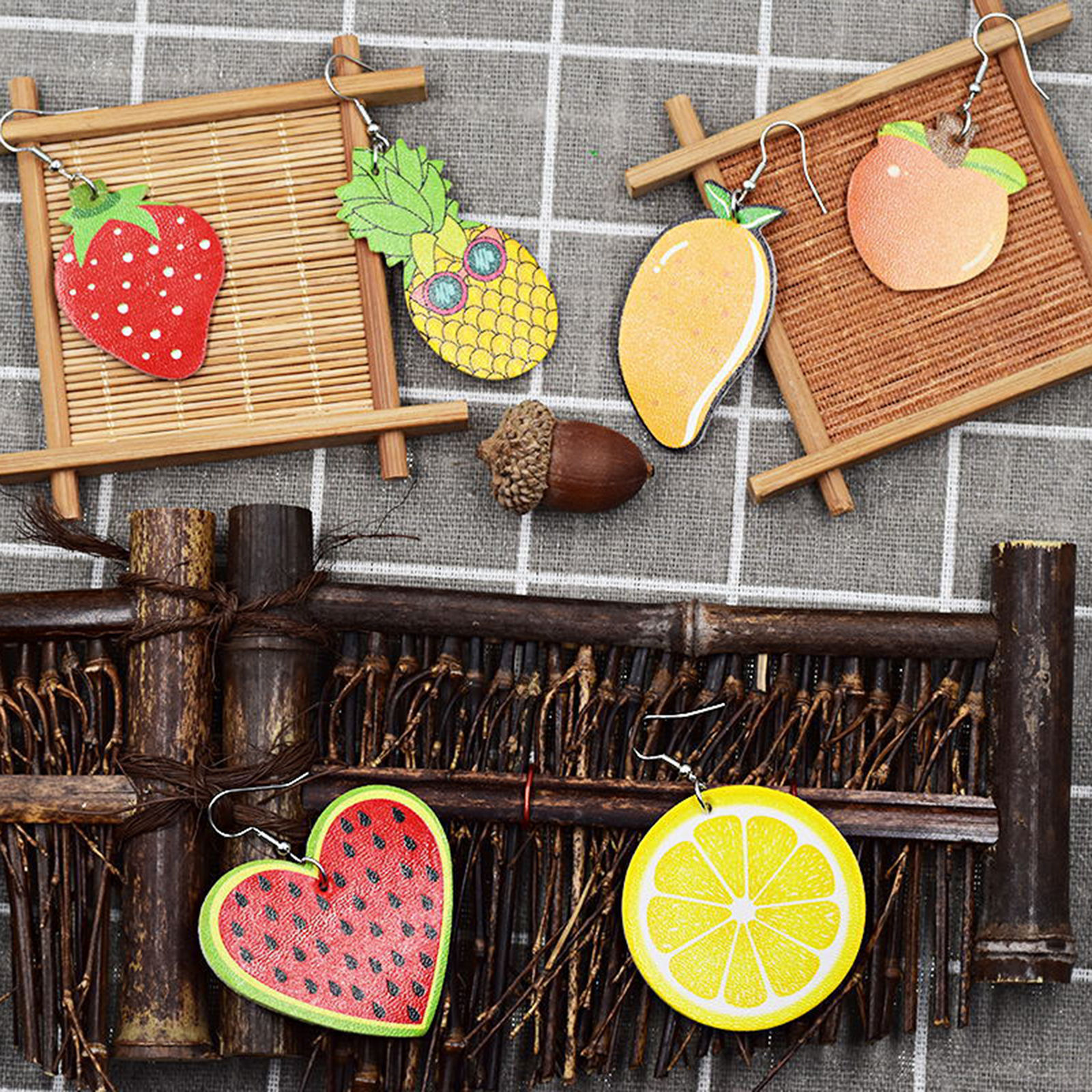 Picture of PU Leather Earrings Multicolor Fruit