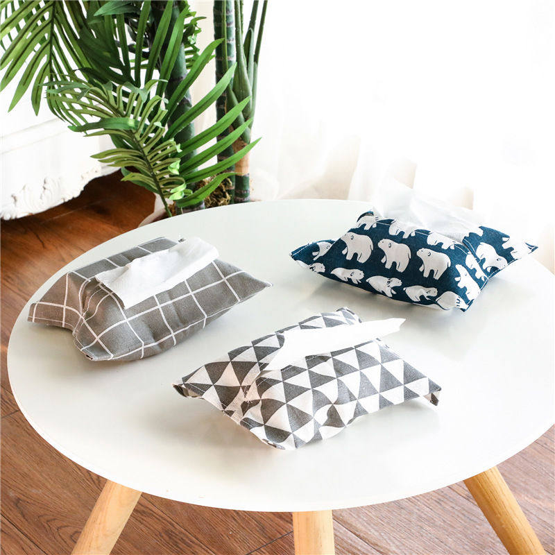 Изображение Japanese Style Cloth Art Cotton And Linen Tissue Box Bag 