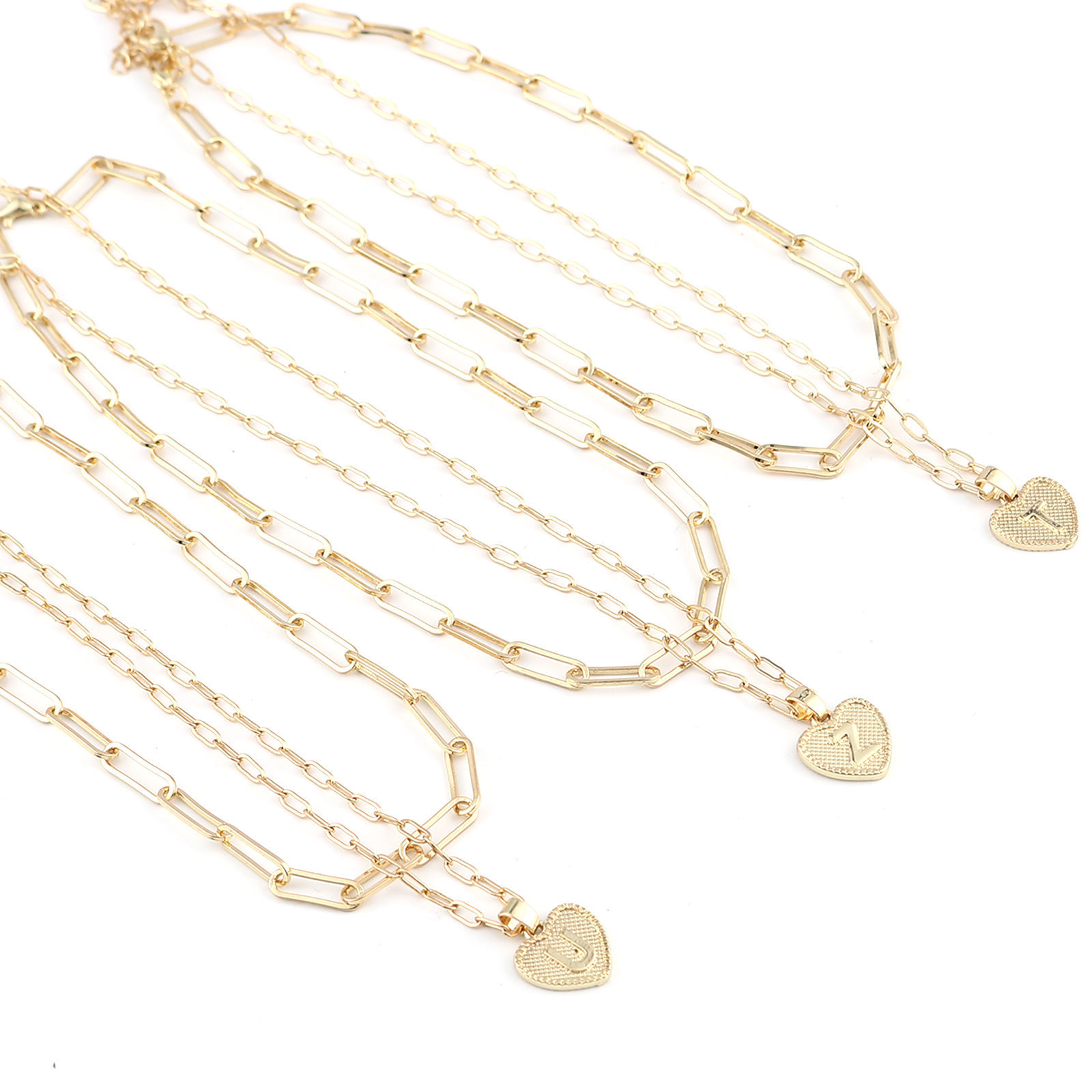 Imagen de Collares Oro Real Chapado Corazón Mayúscula Letra Claro Circón Artificial 1 Juego