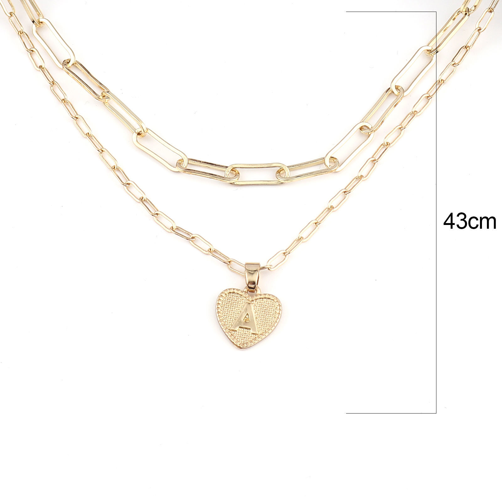 Imagen de Collares Oro Real Chapado Corazón Mayúscula Letra Claro Circón Artificial 1 Juego