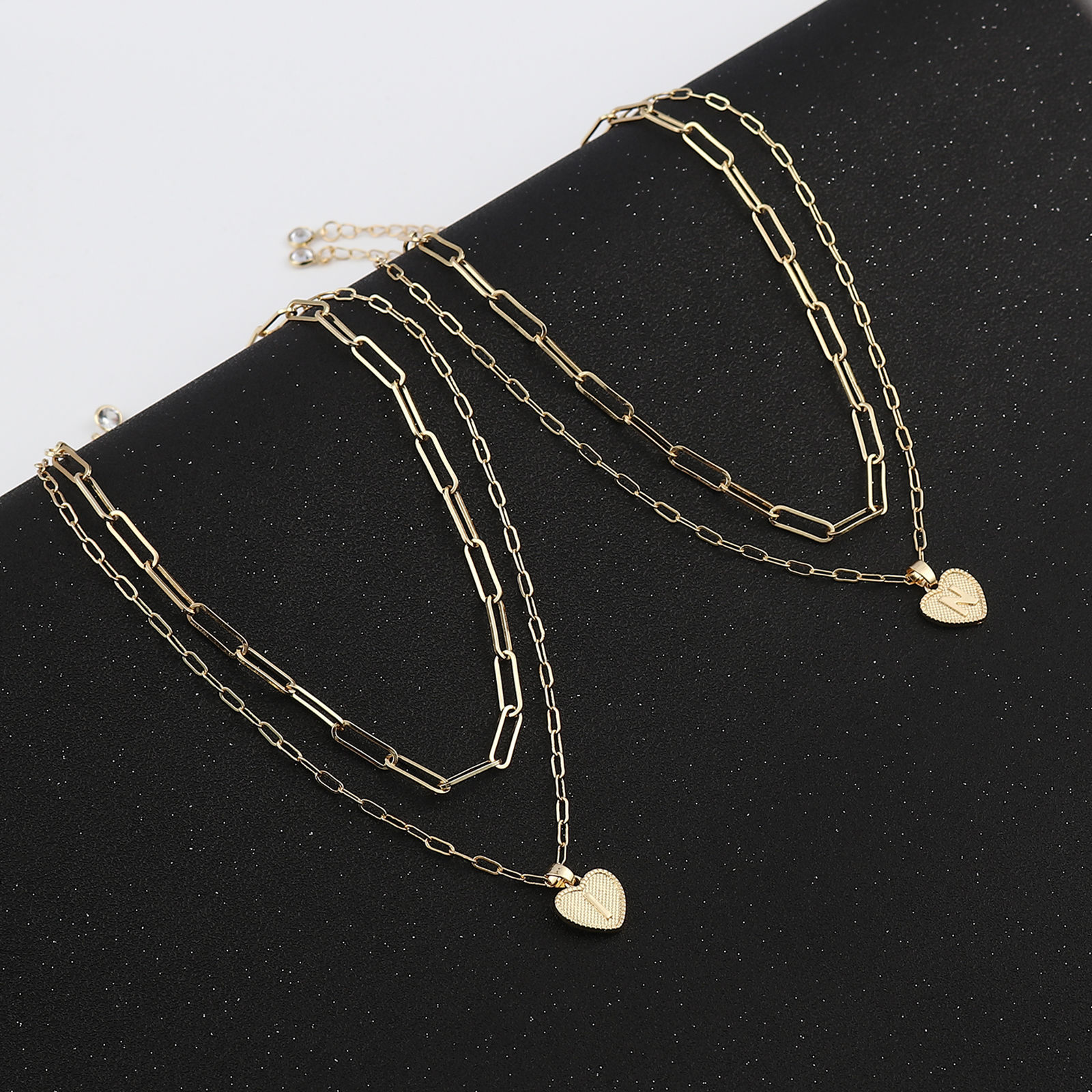 Imagen de Collares Oro Real Chapado Corazón Mayúscula Letra Claro Circón Artificial 1 Juego