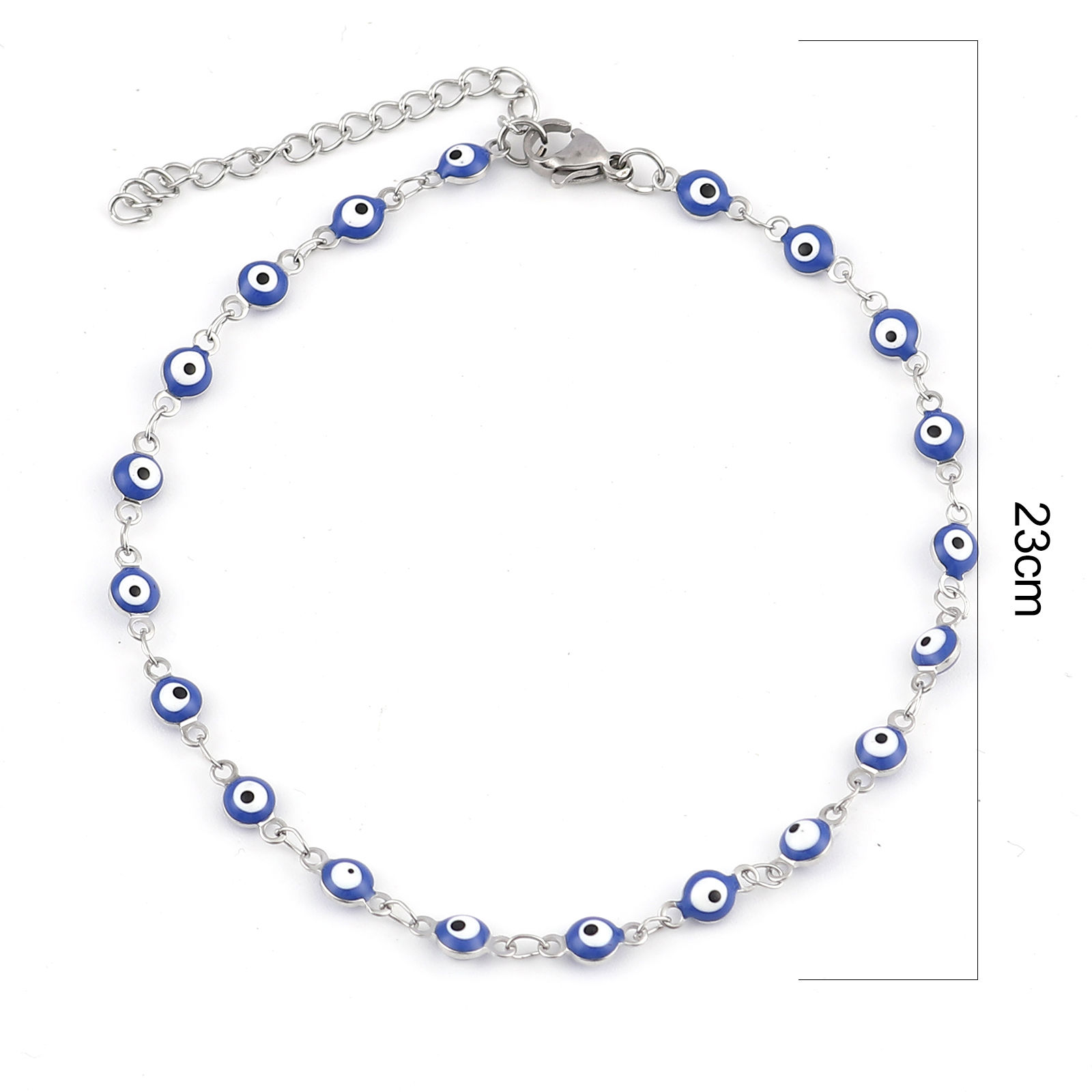 Picture of 1 Piece Vacuum Plating Stainless Steel Religious Anklet Enamel Round Evil Eye