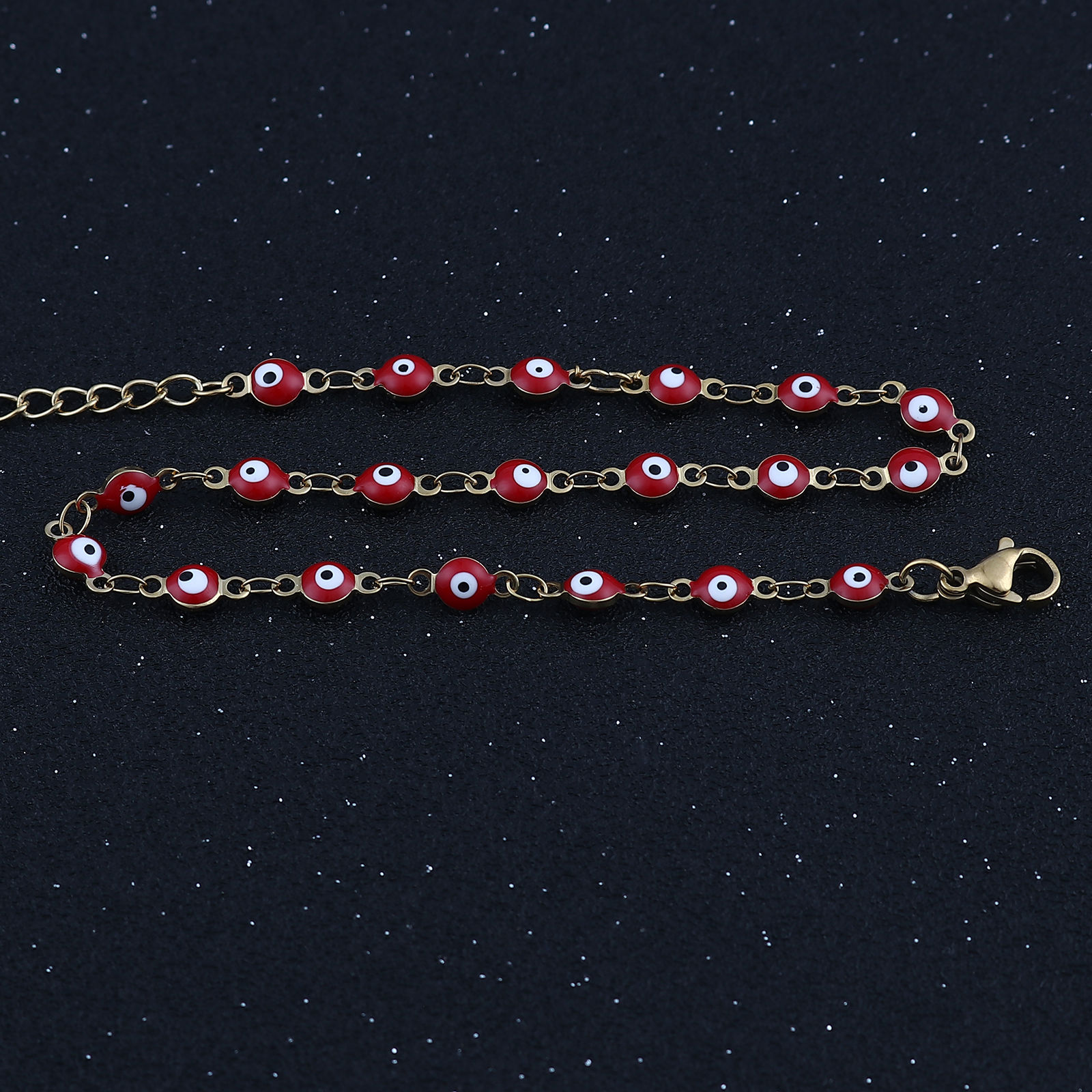 Picture of 1 Piece Vacuum Plating Stainless Steel Religious Anklet Enamel Round Evil Eye