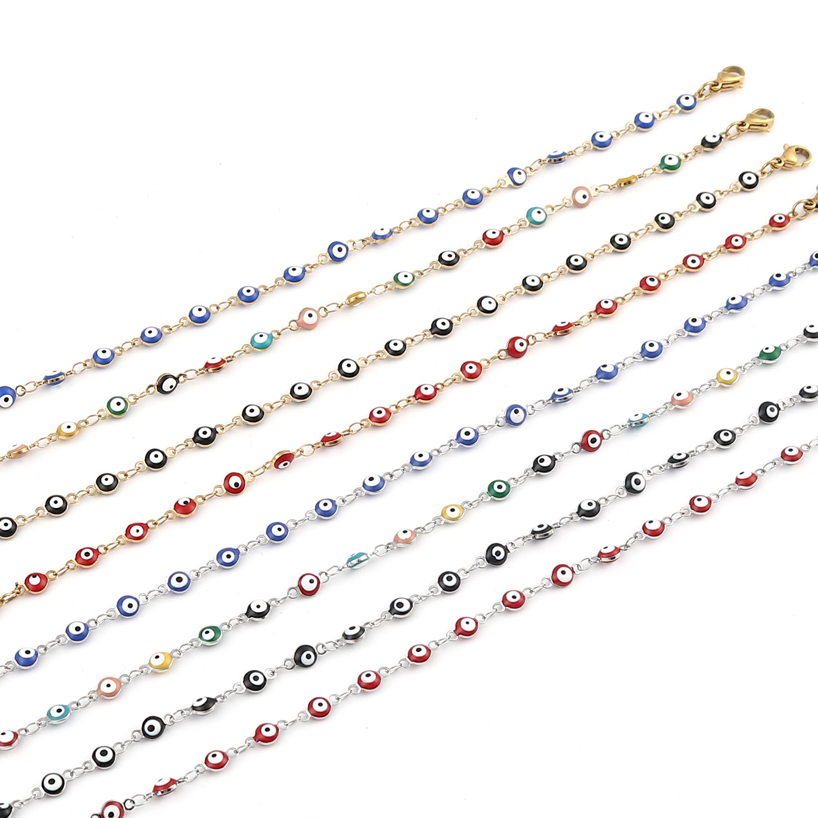 Picture of 1 Piece Vacuum Plating Stainless Steel Religious Anklet Enamel Round Evil Eye