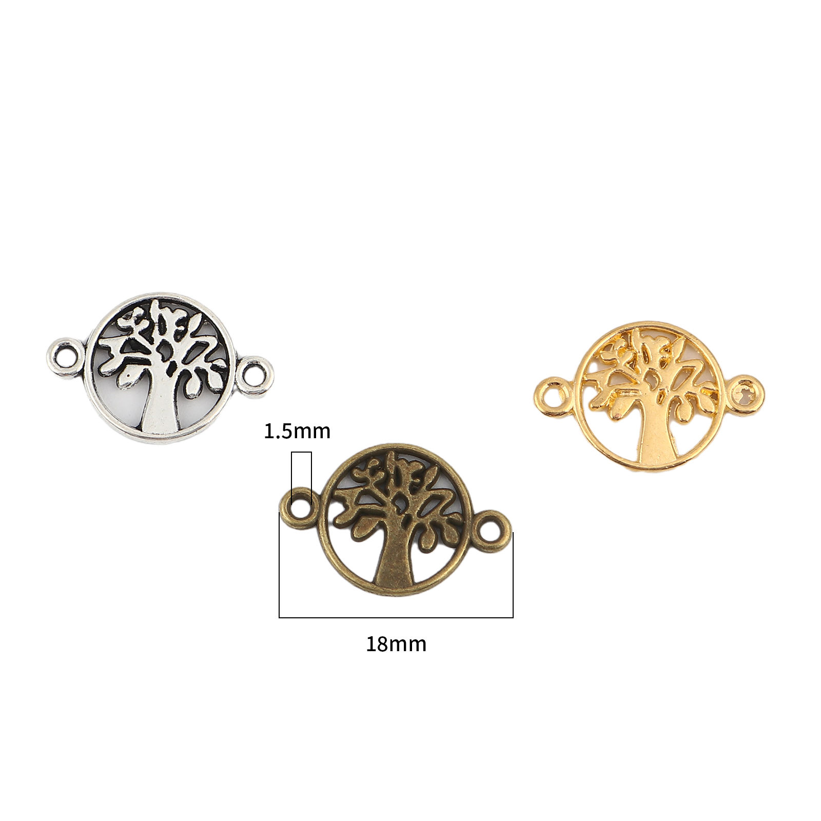 亜鉛合金 コネクターパーツ 円形 生命の樹柄 50 個 の画像