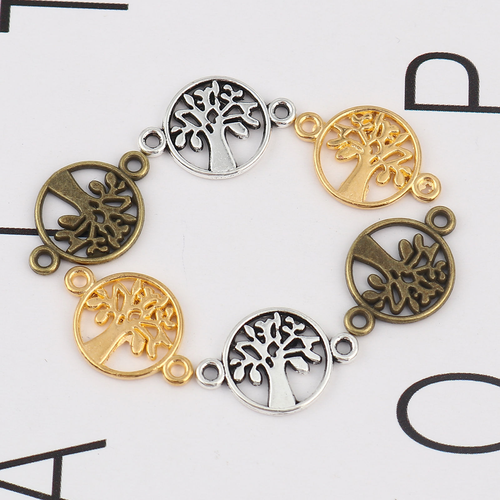 亜鉛合金 コネクターパーツ 円形 生命の樹柄 50 個 の画像