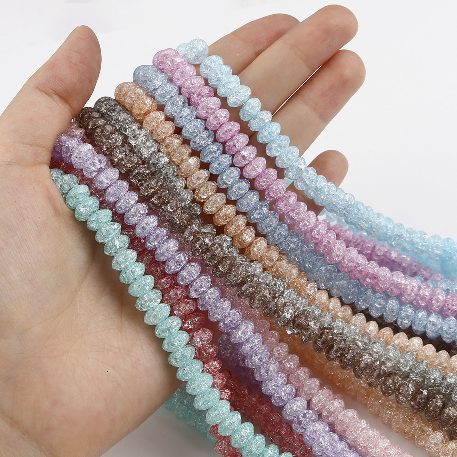 Immagine di Vetro Perline Tondo Piatto Trasparente Crepa 1 Filo