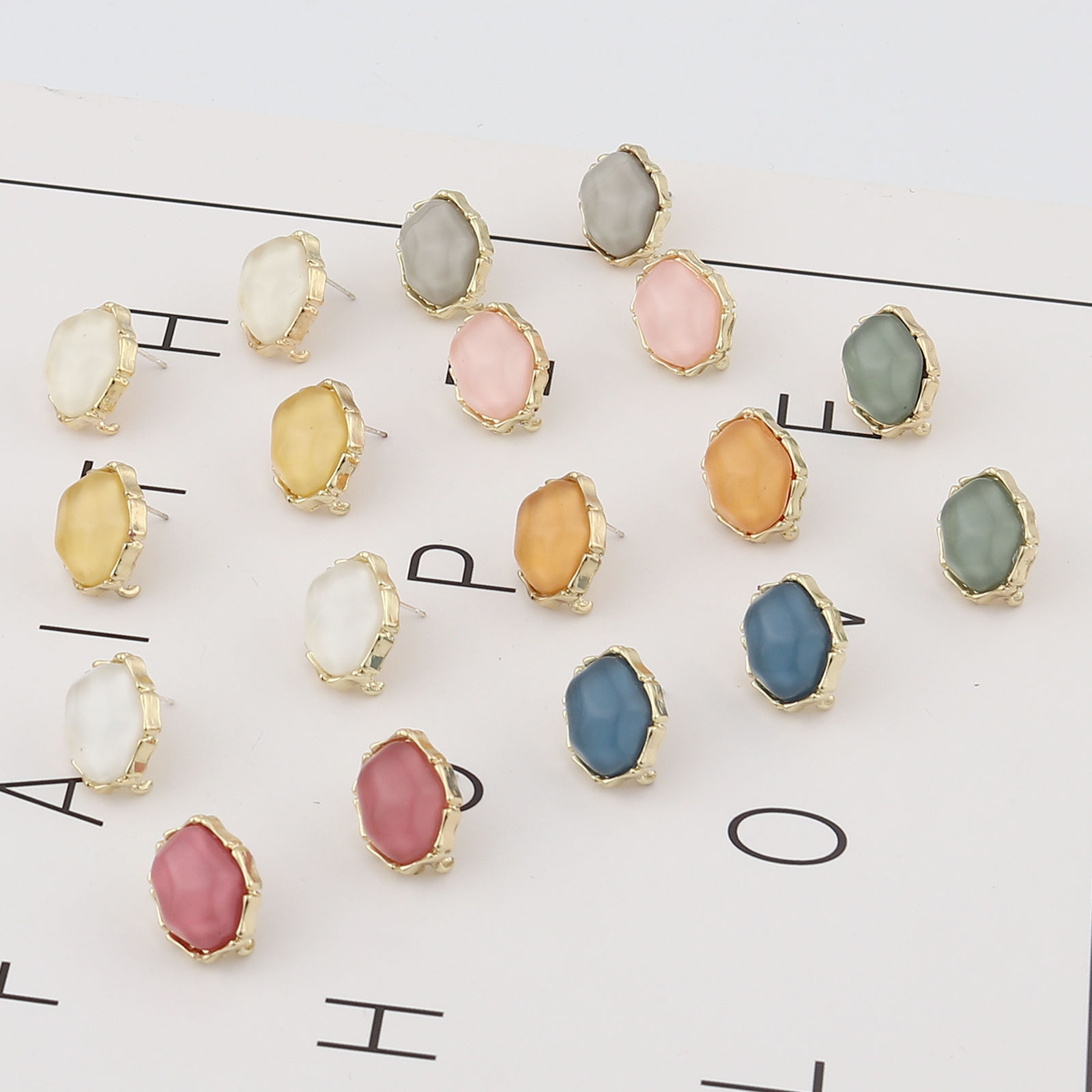 Bild von Zinklegierung & Acryl Ohrring Ohrstecker Zubehör Oval Vergoldet Bunt M/Öse 17mm x 14mm, 4 Stück
