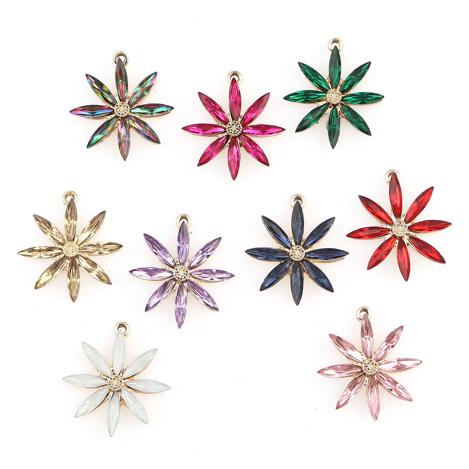 Image de Breloques en Alliage de Zinc Fleur Doré Multicolore 28mm x 26mm, 5 Pcs