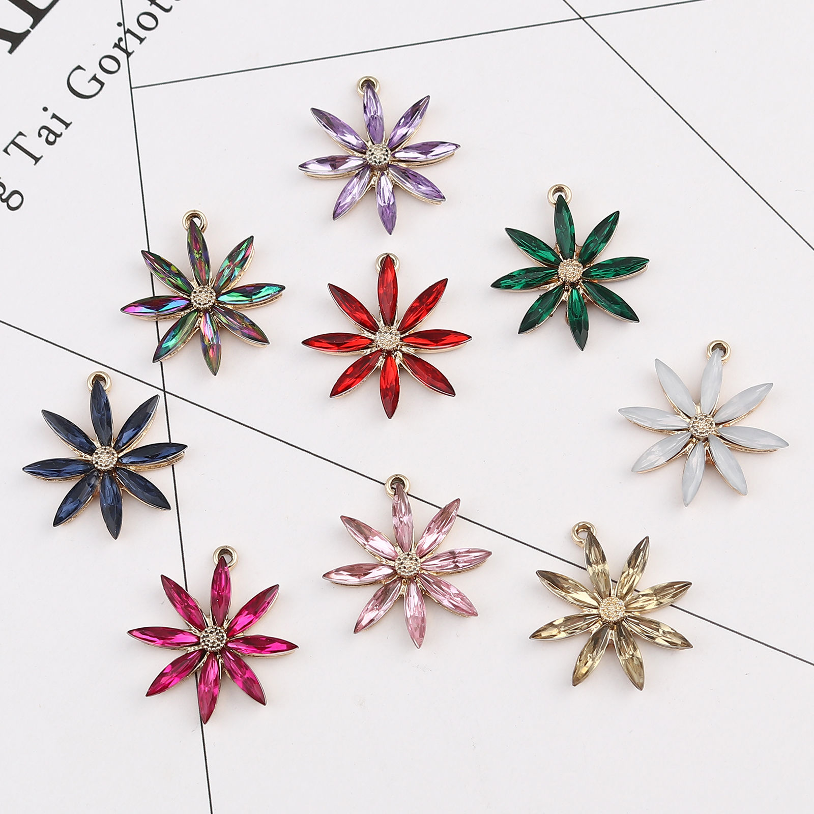 Image de Breloques en Alliage de Zinc Fleur Doré Multicolore 28mm x 26mm, 5 Pcs