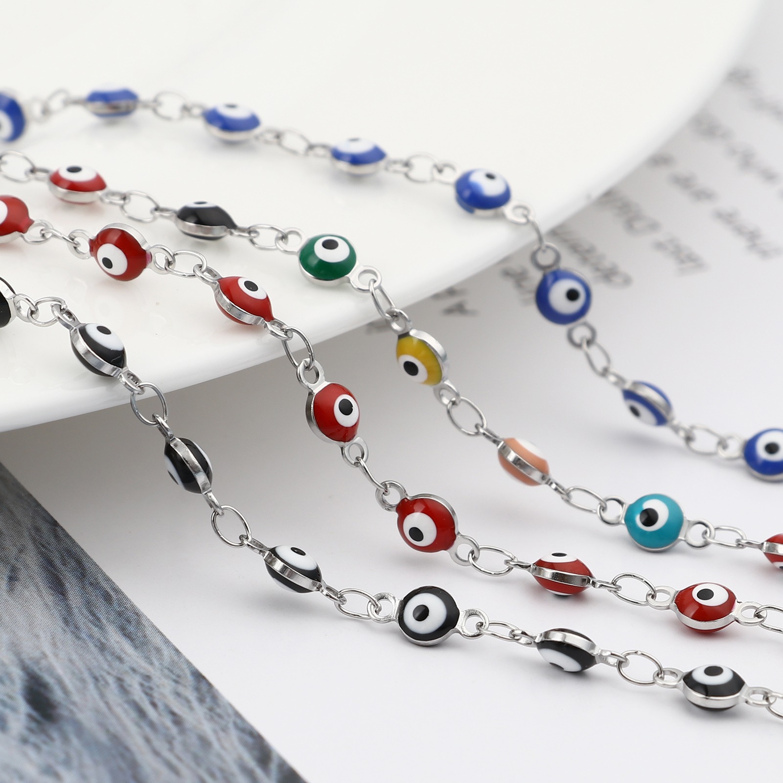 Picture of Stainless Steel Bracelets Round Evil Eye Enamel