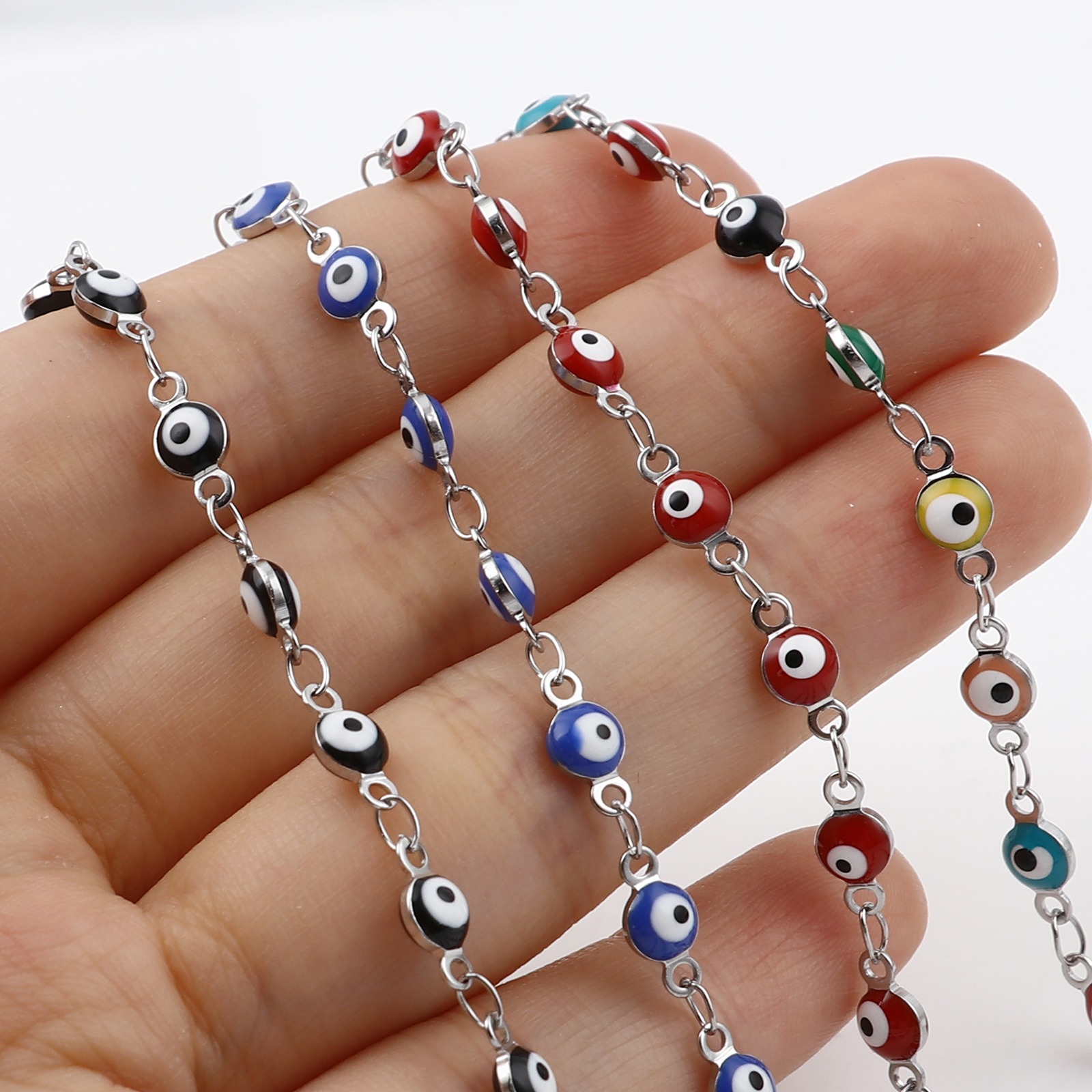 Picture of Stainless Steel Bracelets Round Evil Eye Enamel