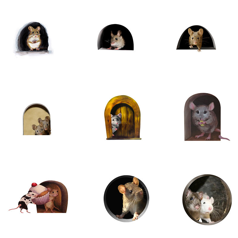 Image de Film en PVC pour Fenêtre en Verre Stickers Muraux Décoration de La Maison Rat Souris Trou