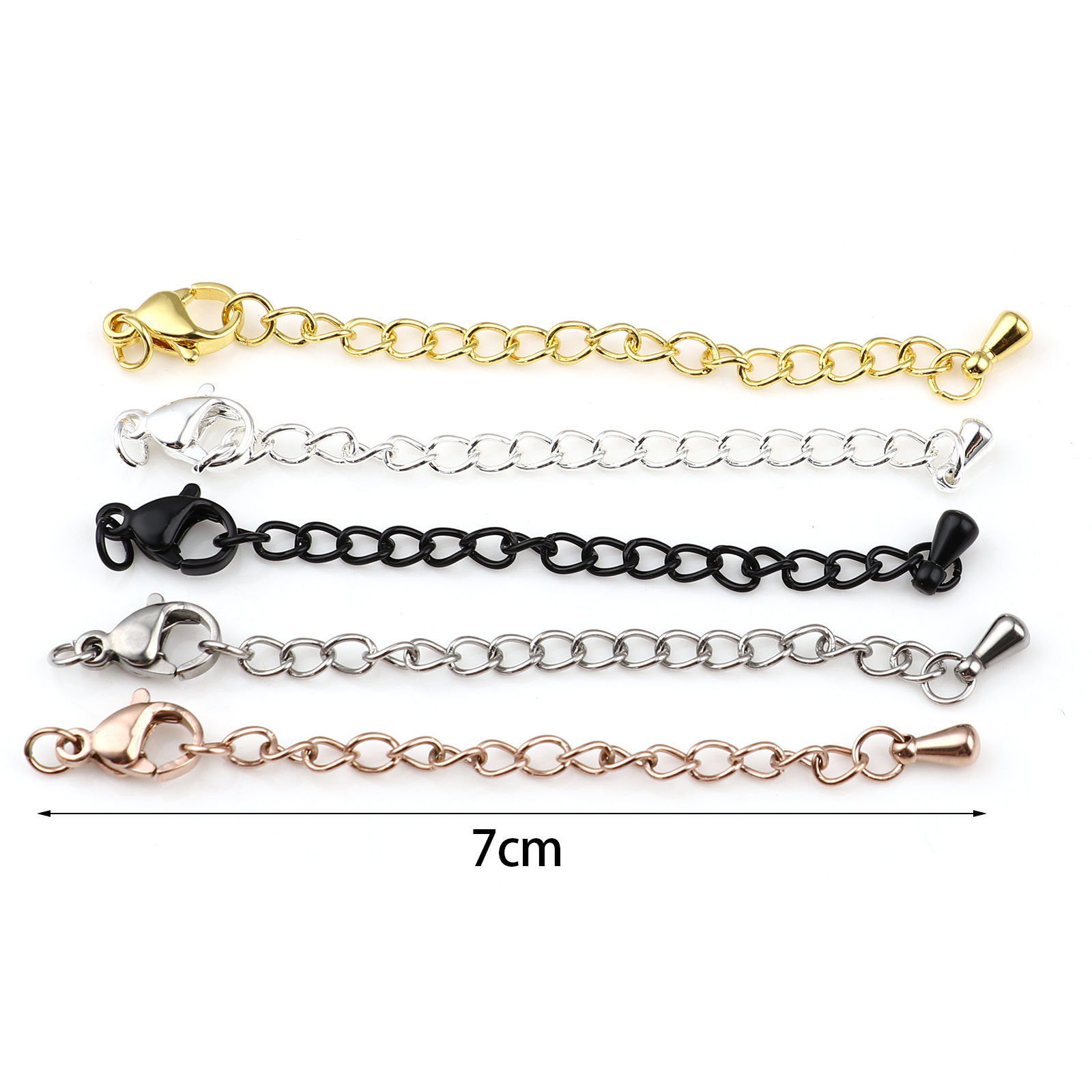 Bild von Edelstahl Verlängerungskette Extender Kette Für Halskette oder Armband Bunt Karabiner Verschluss Tropfen 7cm lang, 5 Strange