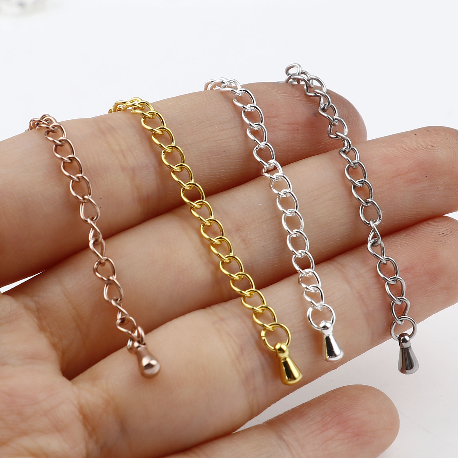 Bild von Edelstahl Verlängerungskette Extender Kette Für Halskette oder Armband Bunt Karabiner Verschluss Tropfen 7cm lang, 5 Strange
