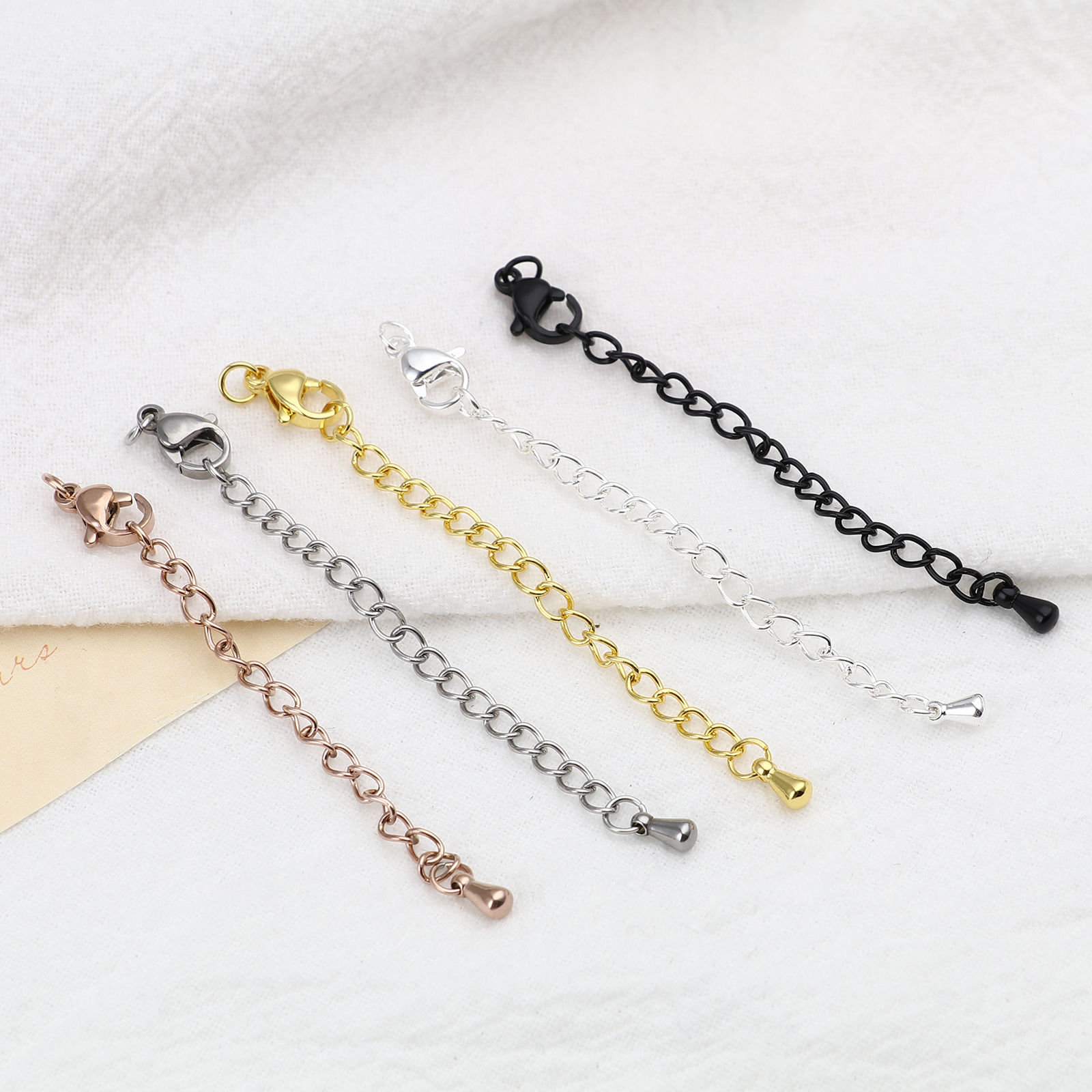 Bild von Edelstahl Verlängerungskette Extender Kette Für Halskette oder Armband Bunt Karabiner Verschluss Tropfen 7cm lang, 5 Strange