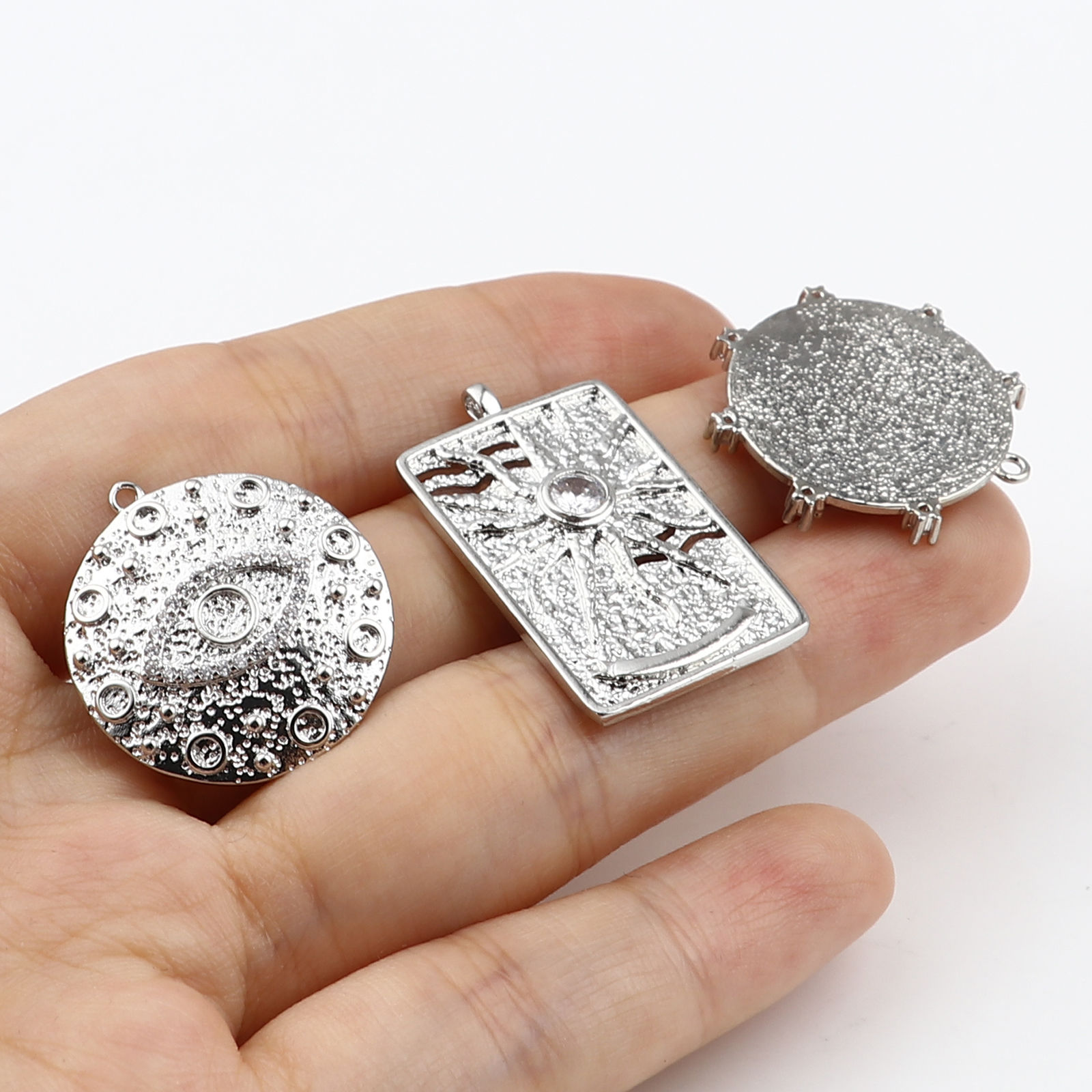 Picture of Brass Charms 18K Real Platinum Plated Clear Rhinestone 1 Piece