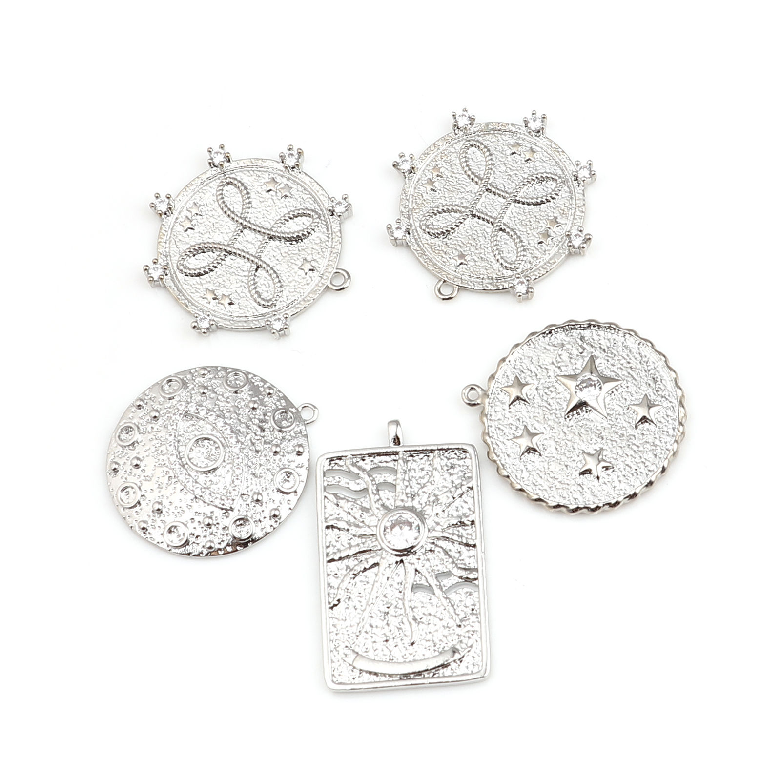 Picture of Brass Charms 18K Real Platinum Plated Clear Rhinestone 1 Piece